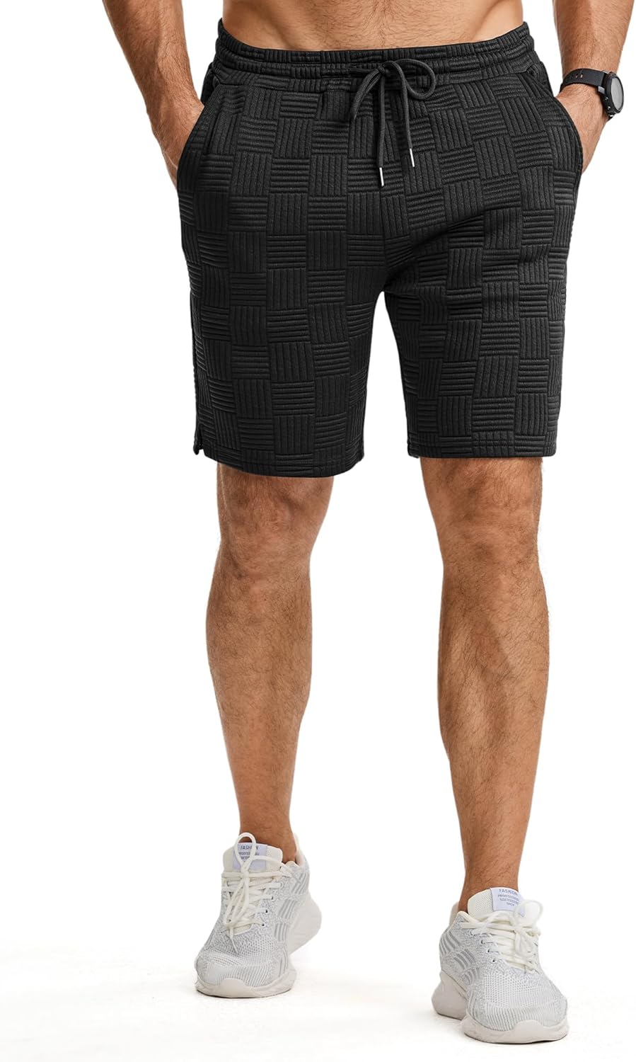 JMIERR Men's Shorts Casual Stretch Solid Short Elastic Waist Drawstring Lightweight Textured Summer Shorts