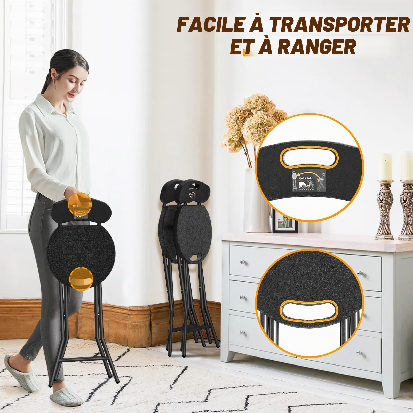 TVON Tabouret Pliant avec Dossier Portable pour Jardin, Camping, Pêche, BBQ et Bureau - Charge Maximale 204kg
