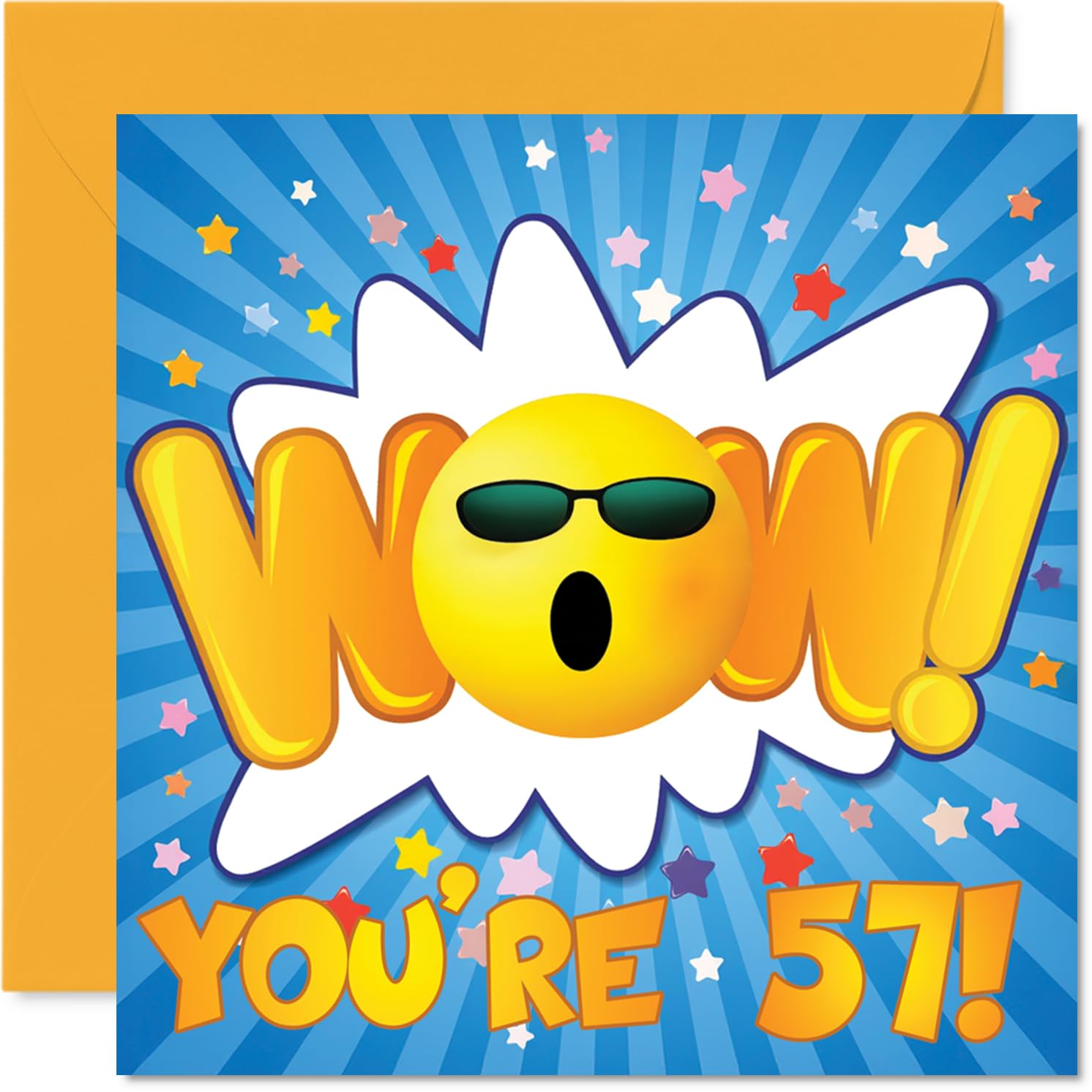 57th Birthday Cards for Women Men - WOW - Happy Birthday Card for 57 Year Old Woman Man Husband Wife Daughter Neighbour, 145mm Bday Greeting Cards