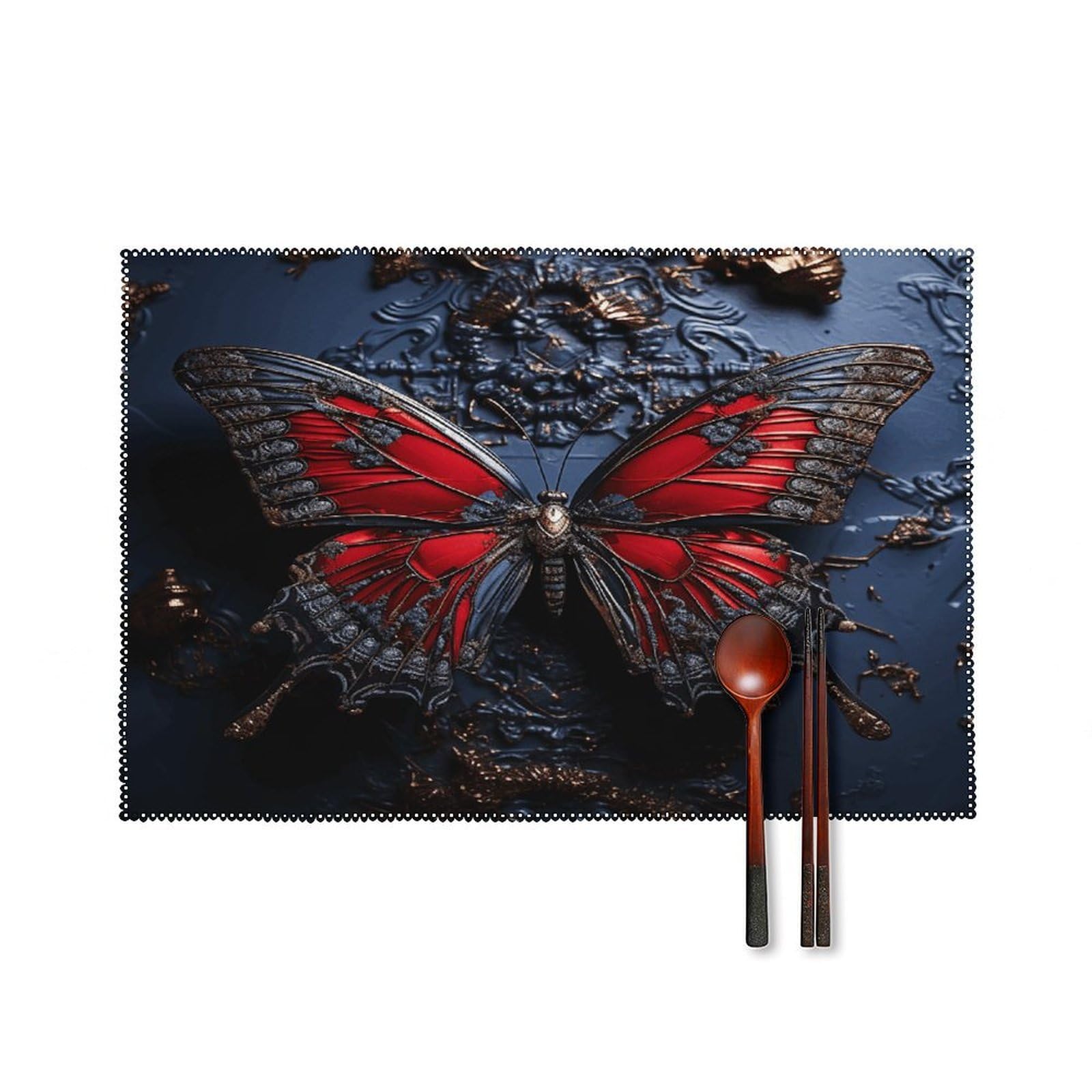 Red Butterfly Placemats Set of 6 Heat Resistant Non-Slip Place Mats Washable Wipeable Table Mats Elegant Farmhouse Placemat for Kitchen Dining Outdoor Party Table Decor