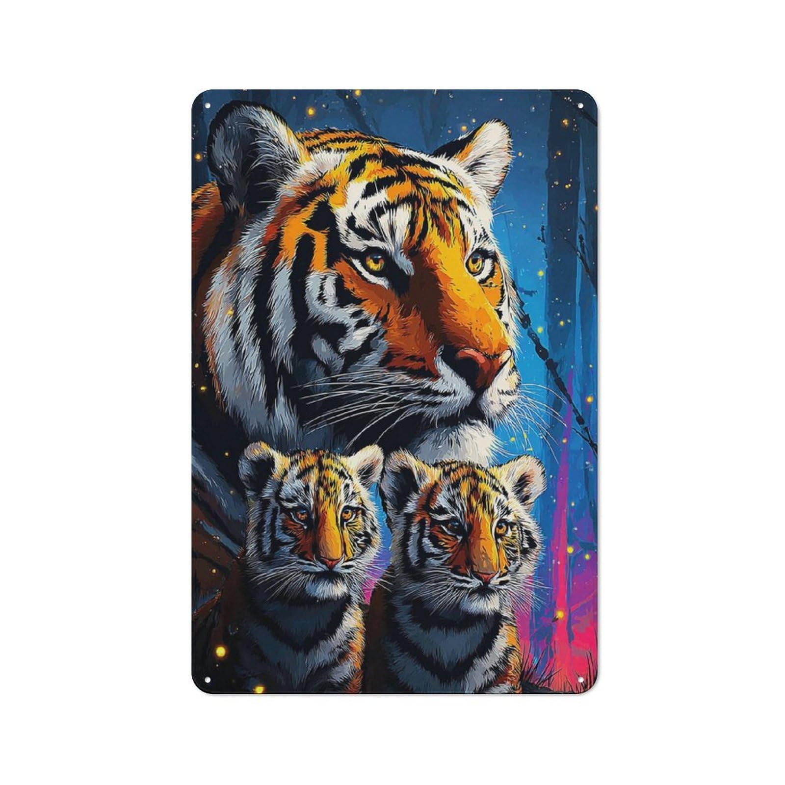 Junmoney Tiger Family In The Wild Vintage Metal Plaque 30X20cm For Café Or Restaurant, A Decorative Gift For A Newly Furnished Café And Restaurant