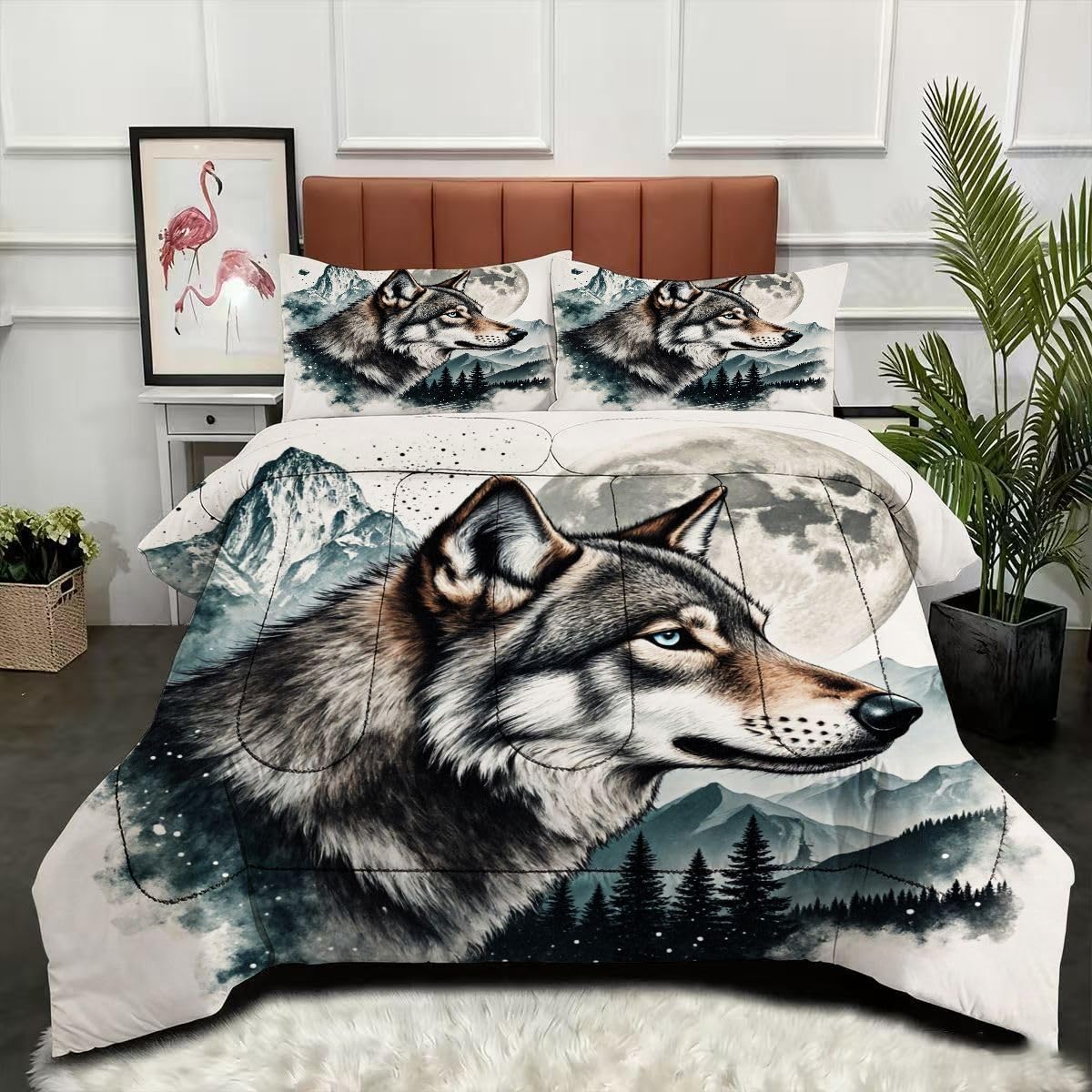 Couette 220 x 240 loup parure de lit 2 personnes 4 saisons moderne