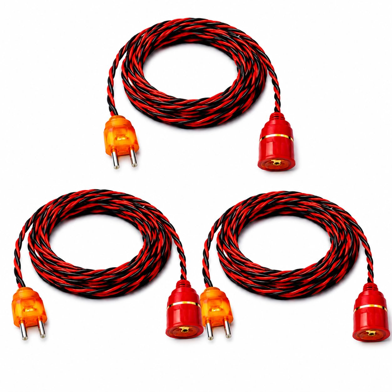 2 Meter Wire with Plug Pin and Bulb Holder Heavy Duty Extension Cable Heat Resistant Brass Contact Shockproof Ready to Use Lamp Connection Cord for Home Office Shop Workshop, Pack of 3-image-16