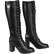 Women's Black Lace-Up Tall Motorcycle Fashion Boots X9442 XBL9442