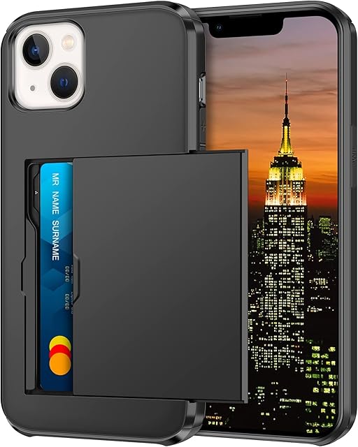 Coolden Compatible with iPhone 14 Case Wallet Case Armor Shockproof Case Heavy Duty Protective Case Hard PC Back Soft TPU Bumper Card Holder Slot Wallet Case Cover for iPhone 14 Phone Case (Black)