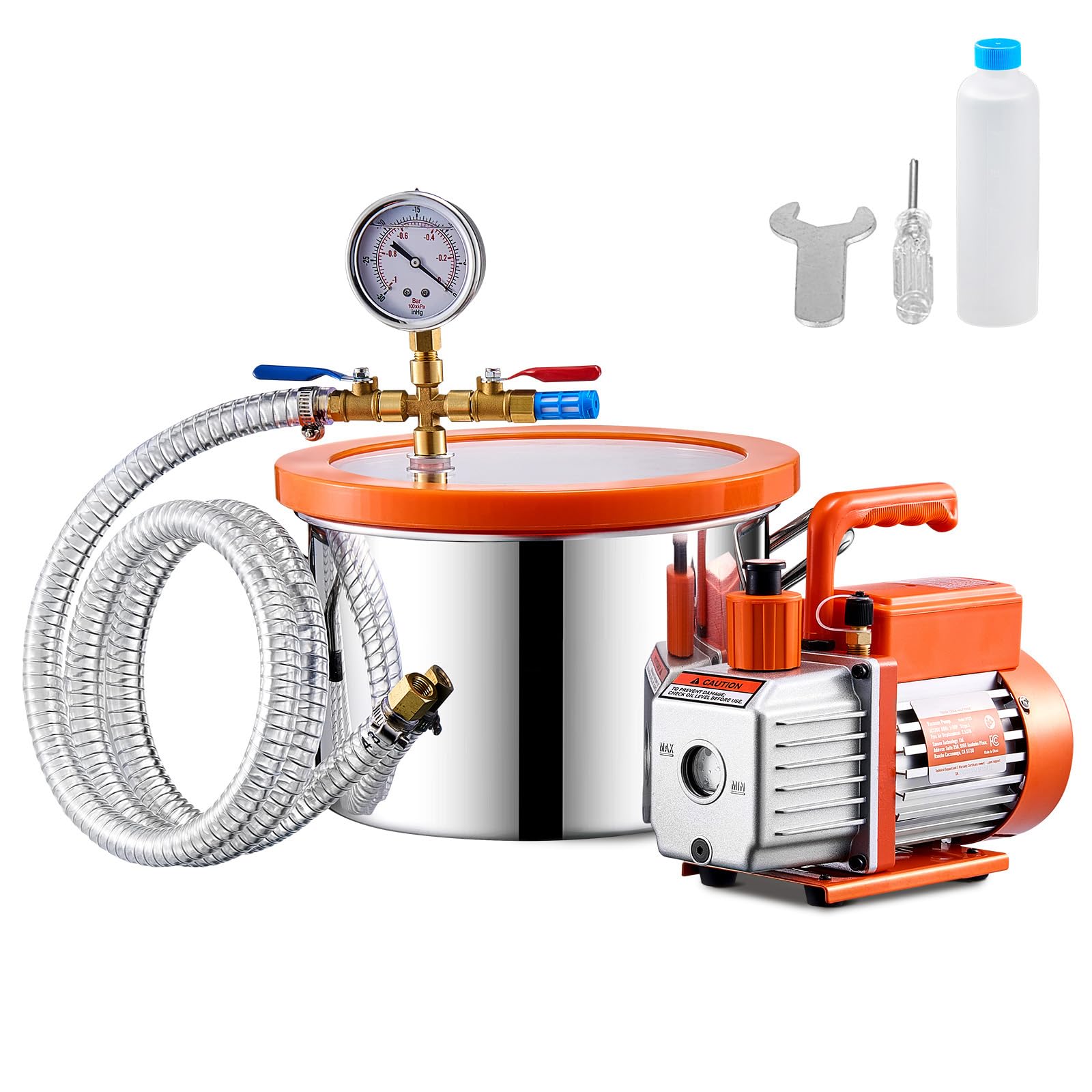 Happybuy 1.5 Gallon Vacuum Chamber and 3.5 CFM Pump Kit, Stainless Steel Chamber, Single Stage Degassing Chamber Kit with Acrylic Lid, Oil, 4.92 ft Hose, for Degassing Resin Silicone Epoxies