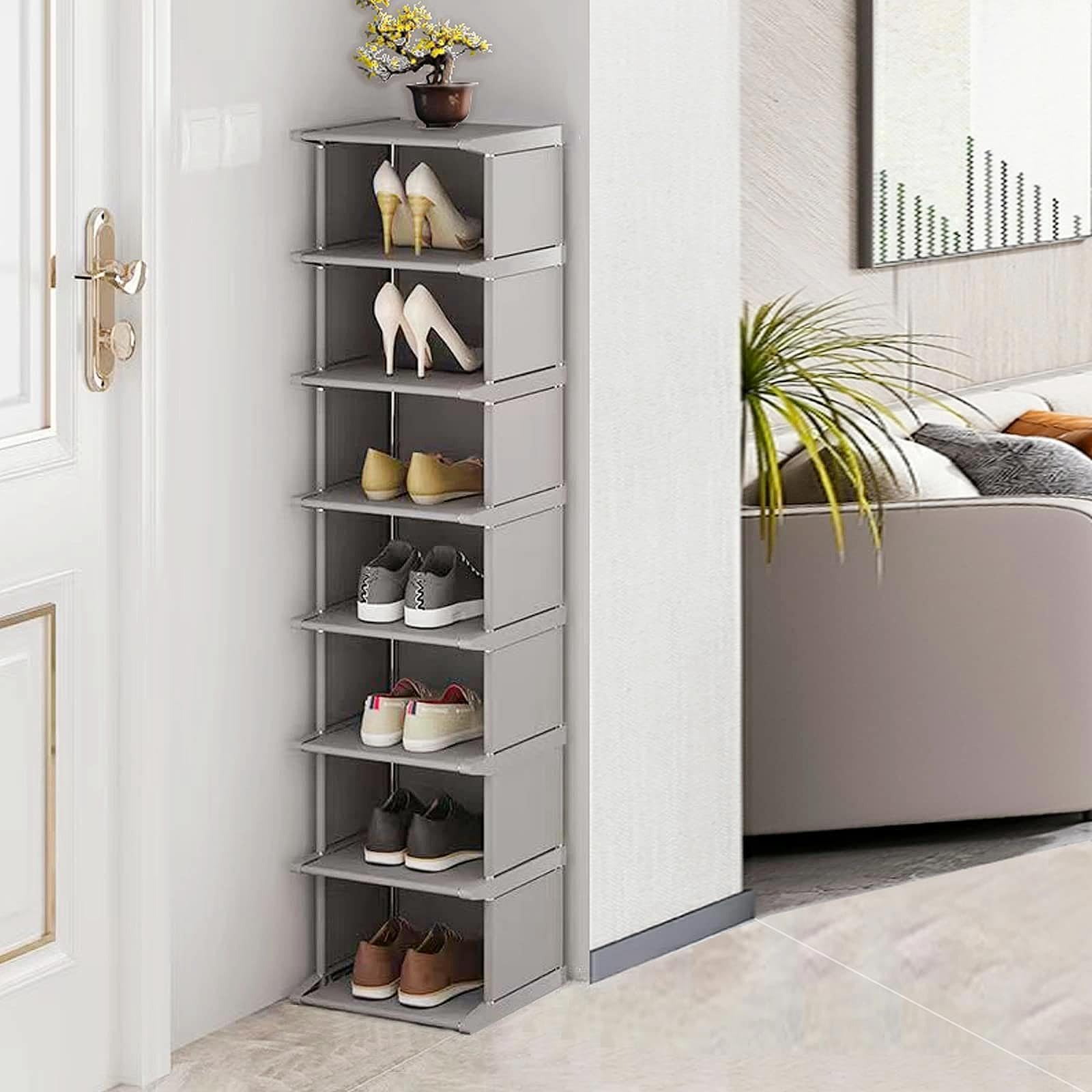 Scarpiera Salvaspazio Slim, Scarpiera Salvaspazio per Casa/Veranda/Ingresso, Telaio zincato ad alta resistenza, Facile da Montare, Grigio, 8 Piani