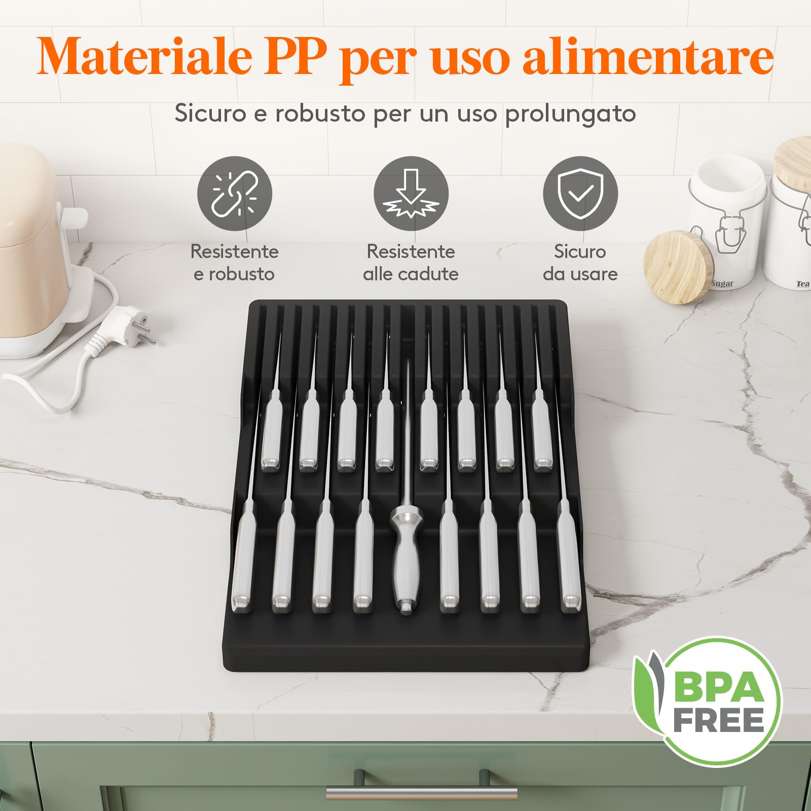 Lifewit Organizer Coltelli da Cassetti, Magnetico Porta Posate Cucina per 16 Knives e 1 Acciaio per Affilatura (non Incluso), Set di Supporto in Plastica per Coltelli da Chef, Grande, Nero