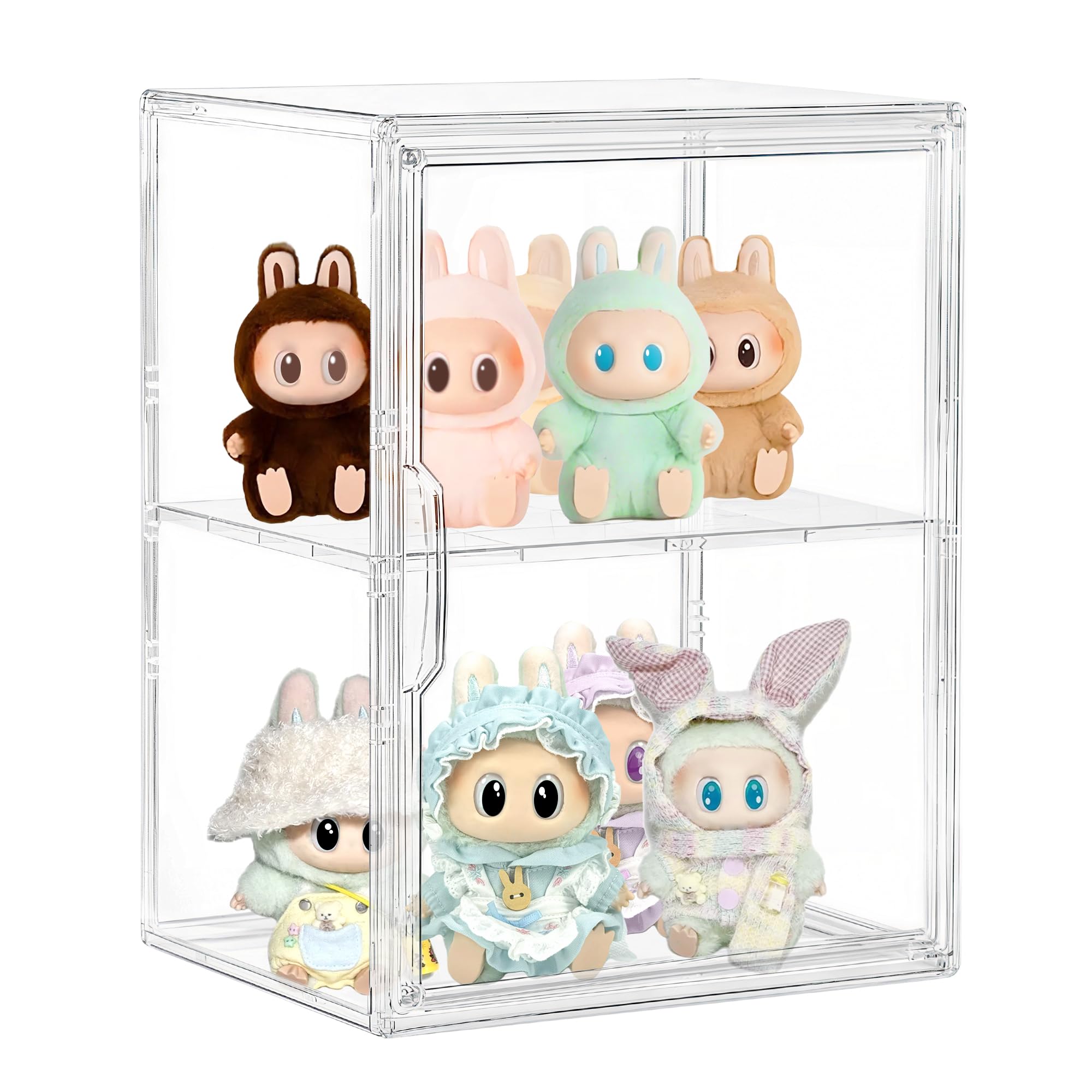 Acrylic Display Case, 2 Layer Clear Figure Display Cases for Collectibles with Magnetic Door, Acrylic Box with Movable Dividers 1 Pack