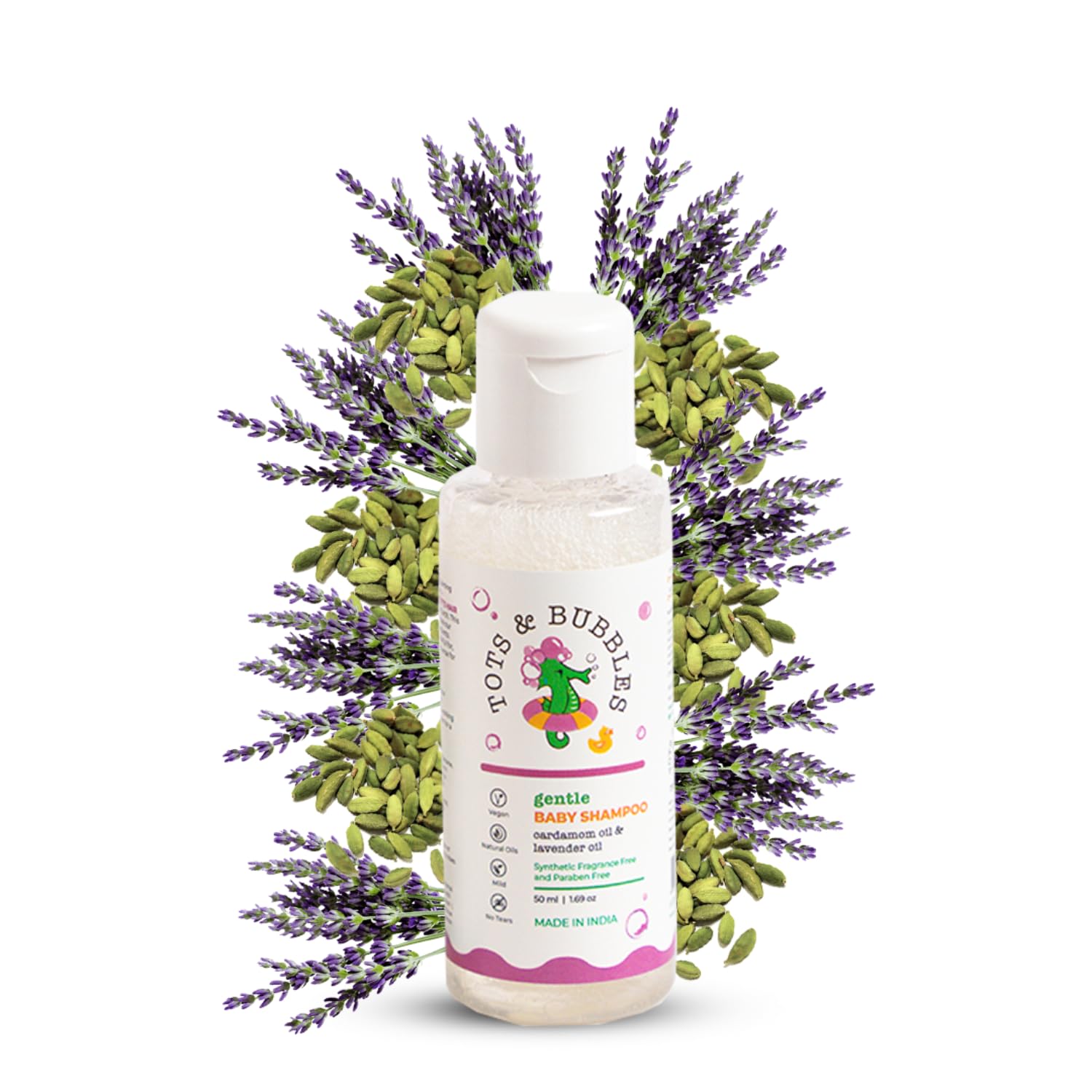 Gentle Tear Free Shampoo With Natural Lavender & Cardamom Oil -50Ml | Strengthens Hair & Helps To Soothes Dry Scalp | Dermatologically Tested & Ph Balanced | No Artificial Fragrance
