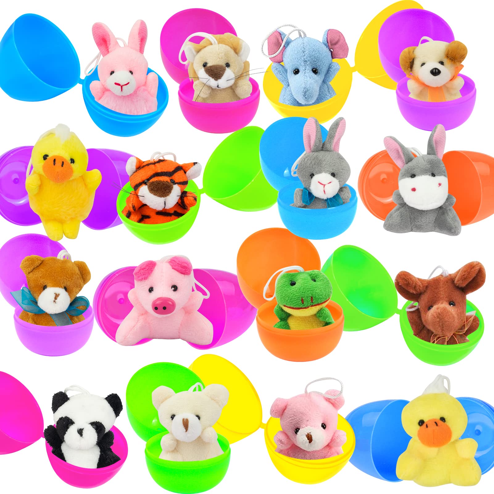 Evoio16 Pack Easter Eggs with Plush Animals, Easter Eggs Filled with Mini Stuffed Animal Plush Toys for Kids, Toddler, Easter Egg Hunts, Basket Stuffers, Easter Party Favor Classroom Prize