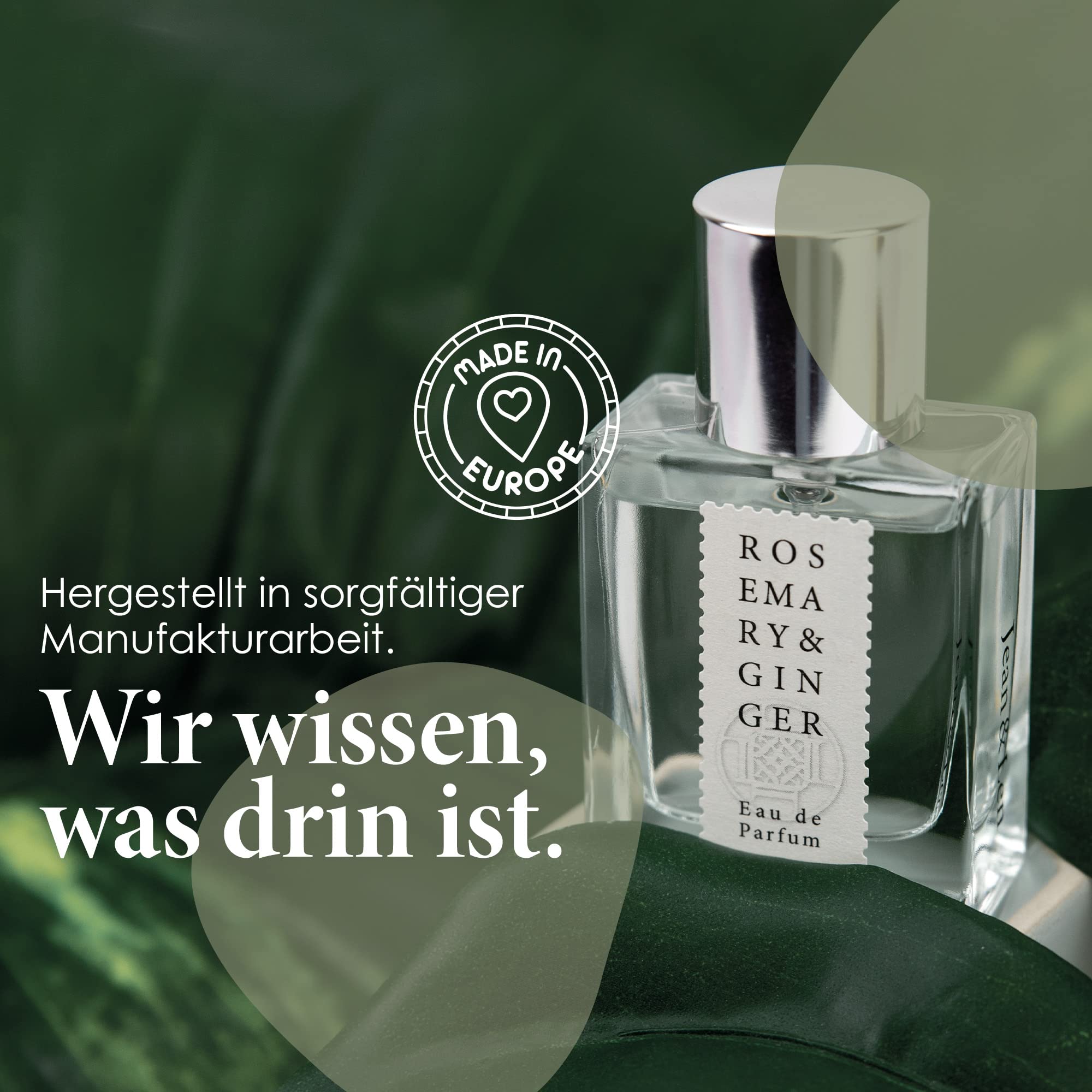 Jean & Len Rosemary & Ginger Eau de Parfum, 30 ml | Świeży zapach rozmarynu i imbiru, wyprodukowany w manufakturze, minimalistyczna szklana butelka