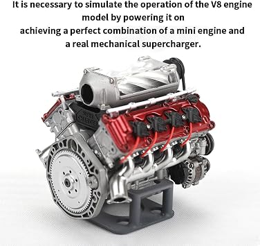 V8 Engine Kit That Runs, 3D Printed Functional Supercharged V8 Engine for Ax90104 Scx10ii Capra Vs4-10 Pro/Ultra Model Car, MAD DIY Assembly V8 Engine That Works - Kit Version