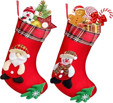 Christmas Stockings, Santa Claus Snowman Hanging Christmas Stocking Decorations for Family Holiday Xmas Party Decor 2 Pack