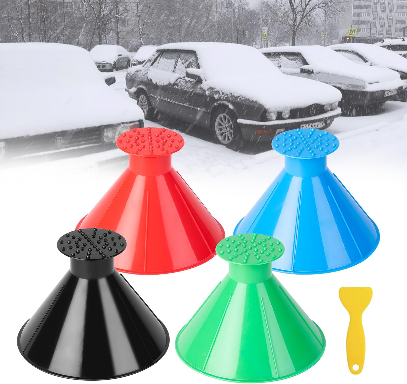 Ice Scrapers for Car Windshield, 4 PCS Magical Car Ice Scraper, Snow Scraper for Car, 2 In 1 Magical Ice scrapers for Car Windshield, Window Scraper for Car, Windshield Scraper for Ice and Snow