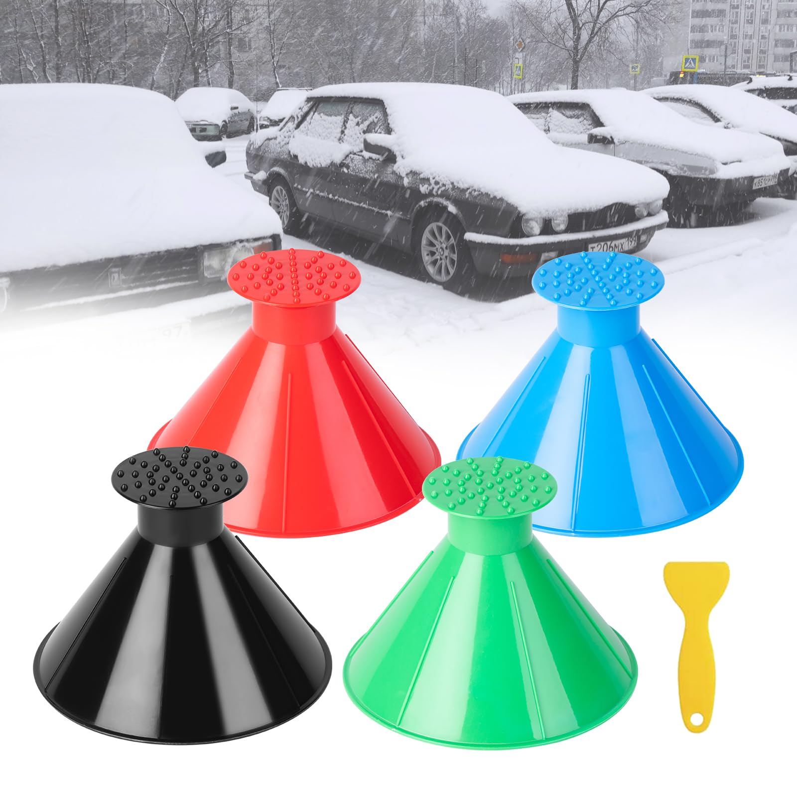 Ice Scrapers for Car Windshield, 4 PCS Magical Car Ice Scraper, Snow Scraper for Car, 2 In 1 Magical Ice scrapers for Car Windshield, Window Scraper for Car, Windshield Scraper for Ice and Snow
