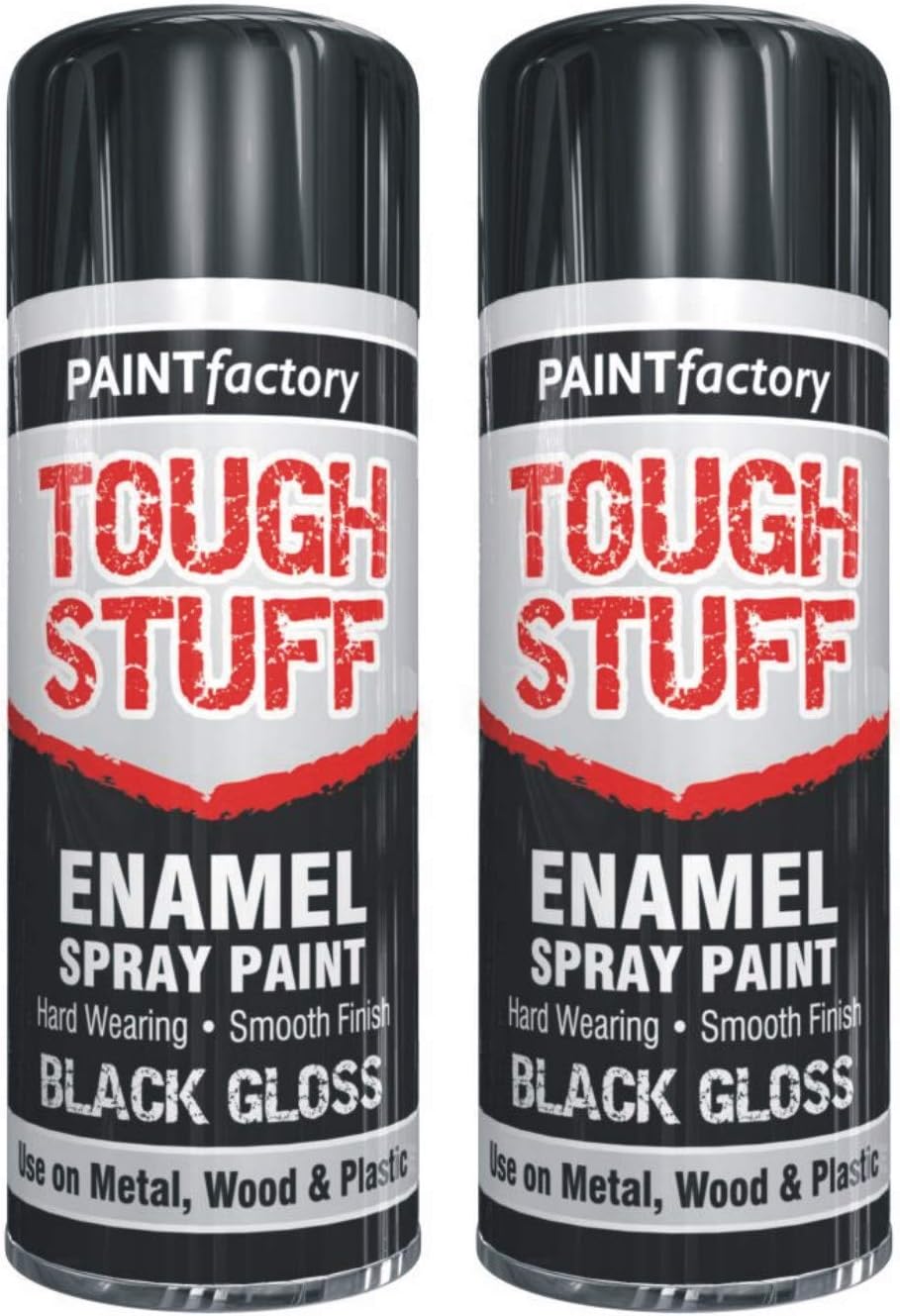 HitlineUK Spray Paint Black, Gloss Black, (2 X 400ml can) Fast Dry