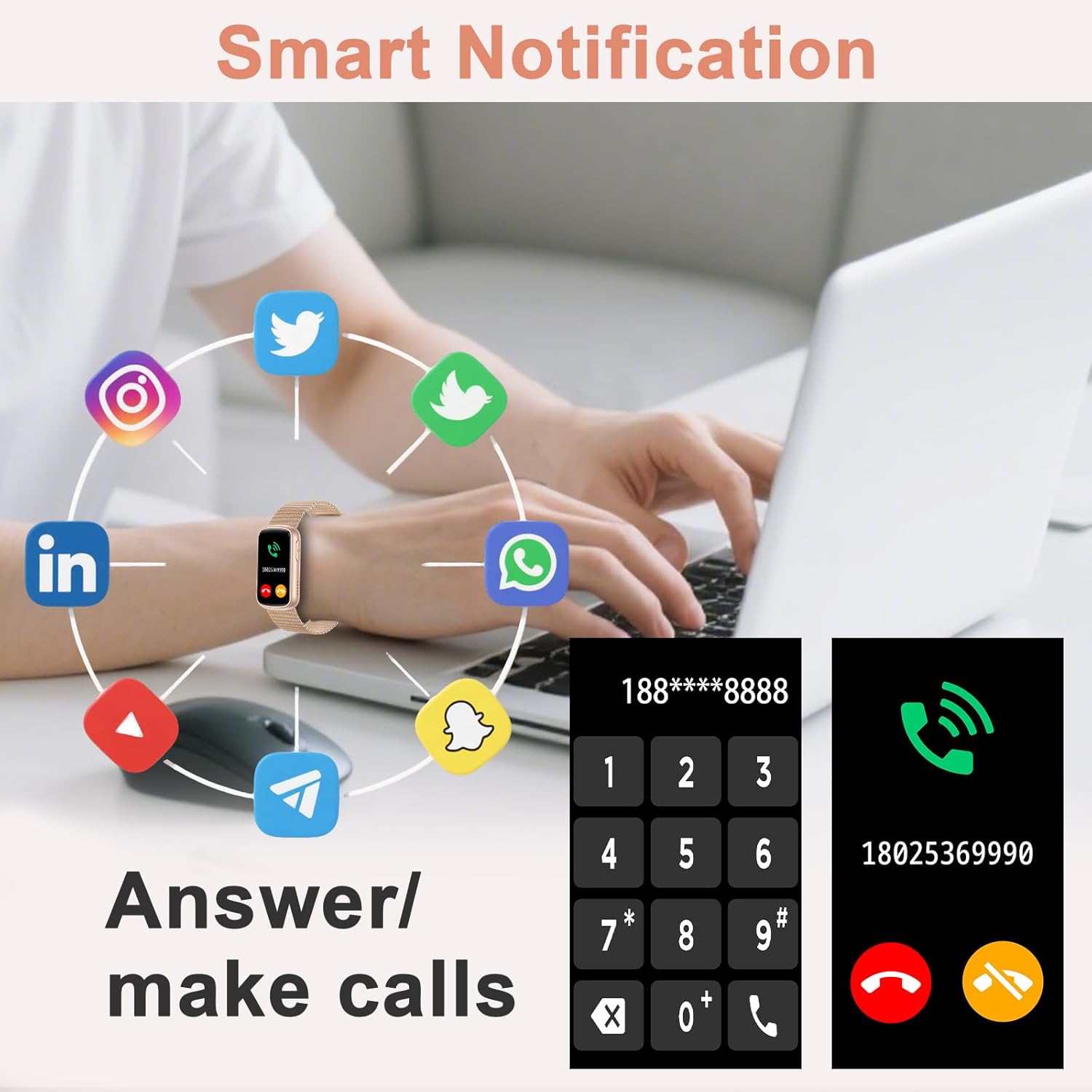 Fitonme Smartwatch with smart notification and call features