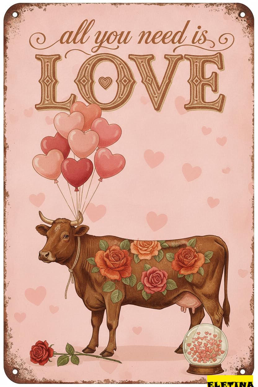 All You Need Is Love Farm Cow Tin Sign, 8x12 Inch Decor