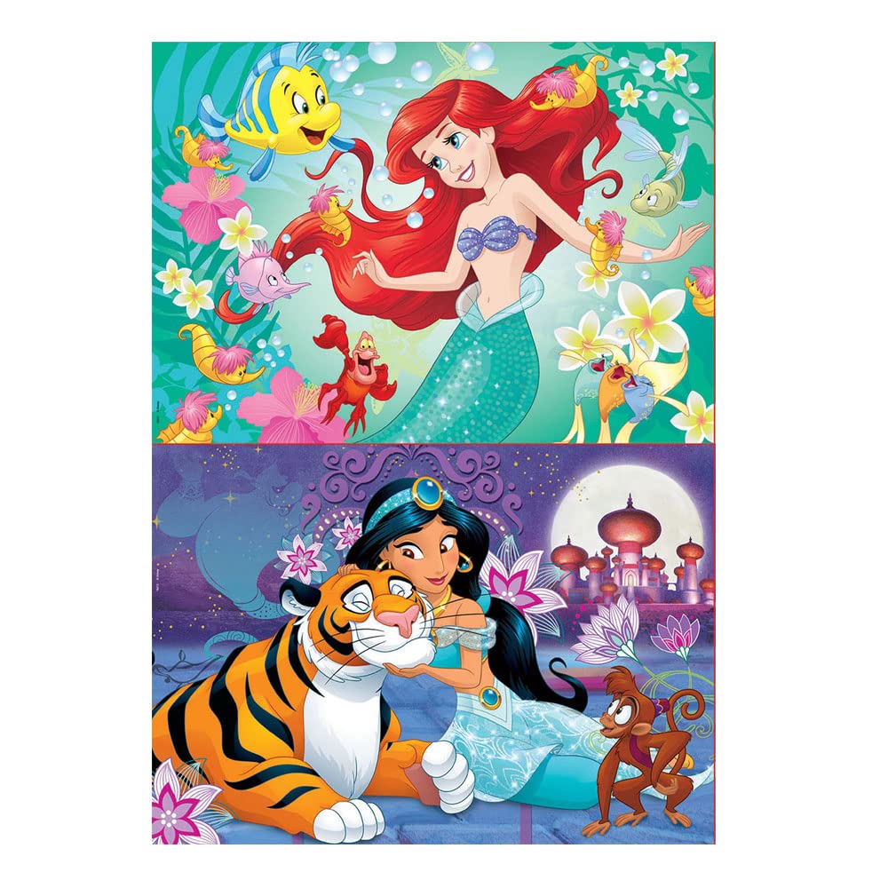 Educa - Puzzle di cartone con 48 pezzi per bambini | Ariel and Jasmin. Set di 2 puzzle da 48 pezzi ciascuno, doppio divertimento. Dimensioni del puzzle: 28 x 20 cm. A partire dai 3 anni (18213)