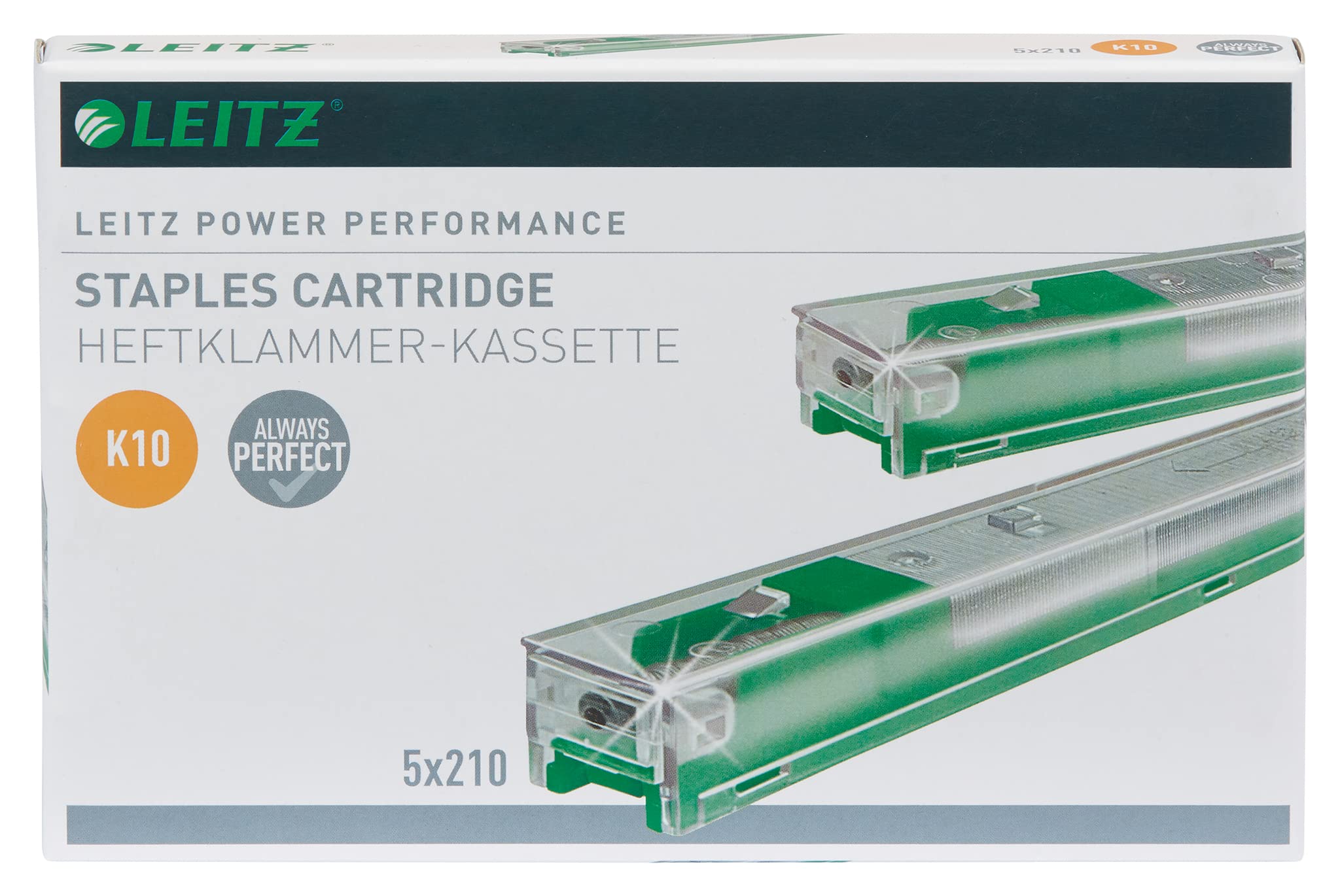 Leitz Power Performance Cassettes d'Agrafes Heavy Duty K10, Galvanisé, Boîte de 5 Cassettes, 5 x 210 Agrafes, 55930000