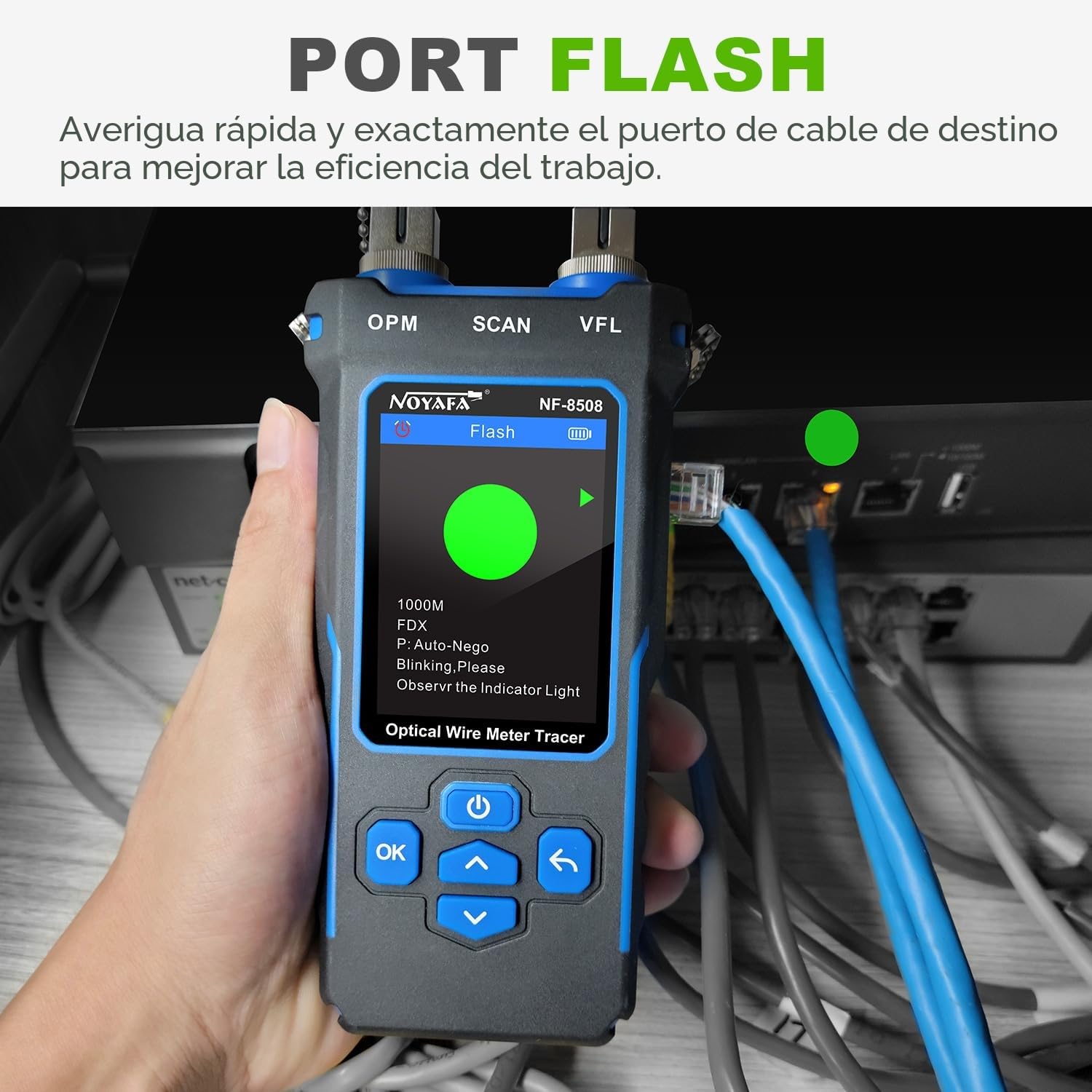 NOYAFA NF-8508 Probador de Cables - Red Ethernet Medidor de Potencia Óptica, Tester RJ45/RJ11, VFL, Prueba PoE, NCV, Medición de Longitud, Mapeo de Cables Cat5/Cat6