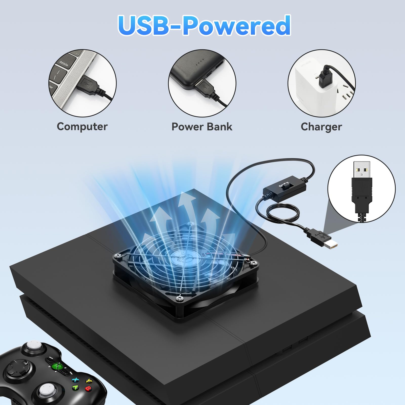 OTraki 120mm USB Wentylator z 3 regulowanymi prędkościami, Wentylator Przenośny PC Wentylator PC 5V, Wentylatory Chłodnicy Do Laptopa/TV Box PS5/PS4