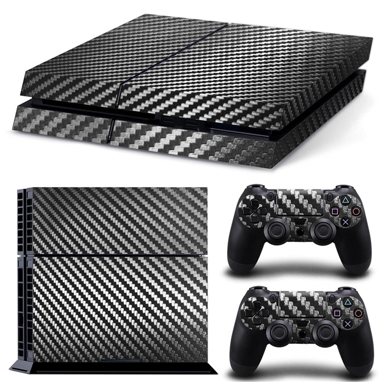 eWINNER Vinyl Skins Games Console Decals & Controller Stickers Skin compatible with Sony PS4 Console&Dualshock Controller (not PS4 Slim/not PS4 Pro/Not PS5) (Carbon Fiber-Black)