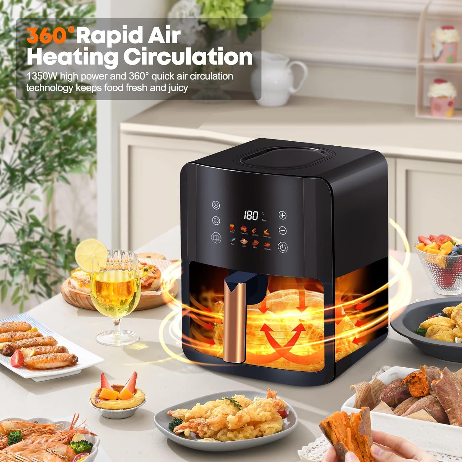 GONICVIN Friggitrice ad aria calda 5L con display digitale La circolazione dellaria ad alta velocità utilizza poco o nessun olio per cucinare GONICVIN Friggitrice ad aria calda 5L con display digitale La circolazione dellaria ad alta velocità utilizza poco o nessun olio per cucinare