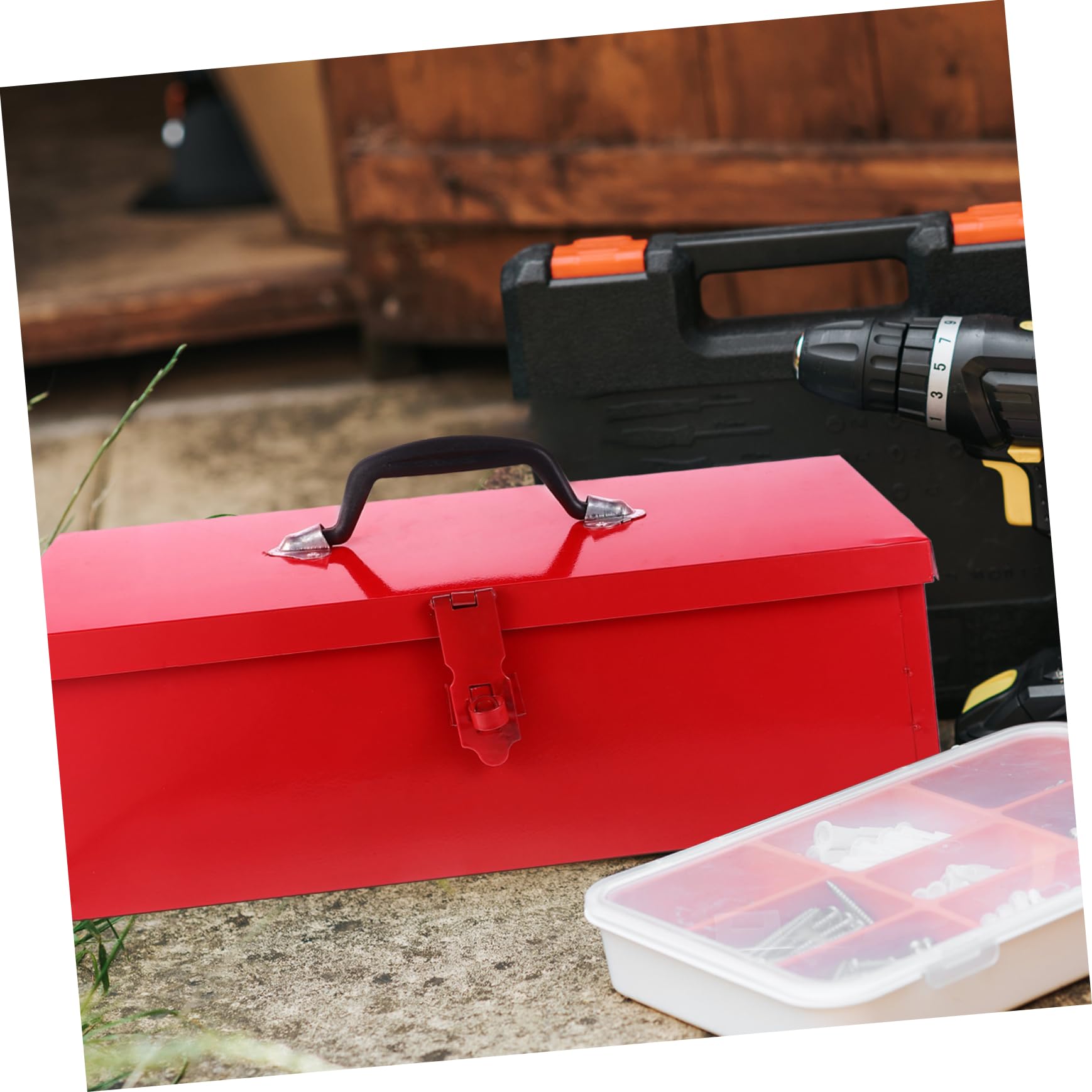 Uonlytech Boîte À Outils Métallique Rouge Portable 15.35In Rangement Étanche avec Grande Capacité Et Résistance Aux Chocs pour Bricolage Atelier