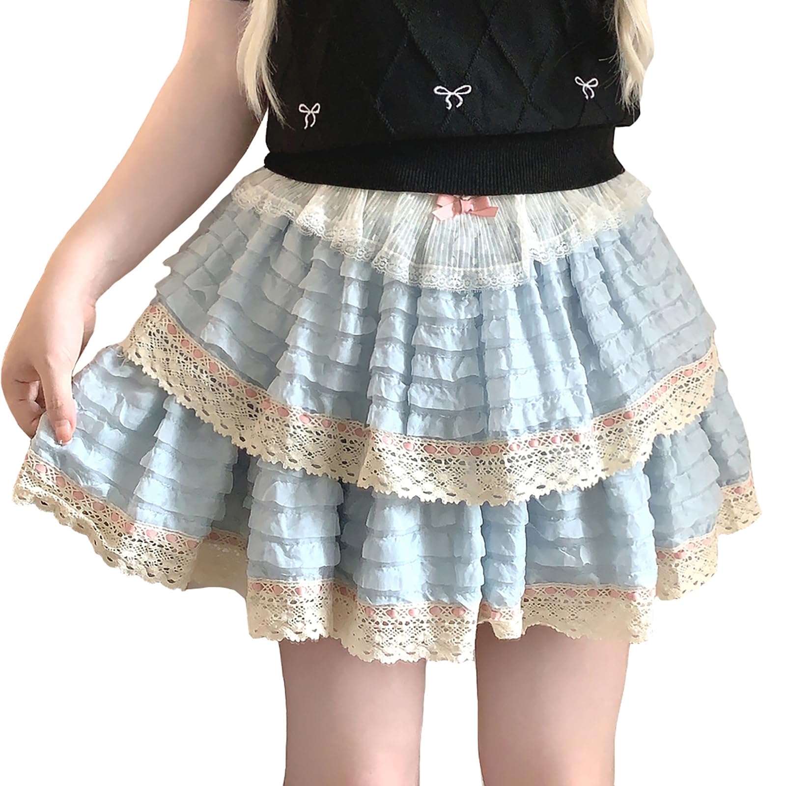 コットンフリルリボンティアードミニスカート pium コットンフリルリボンティアードミニスカート ブラック