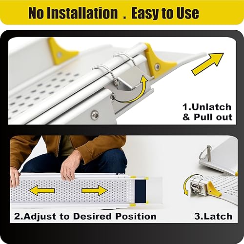 Miniatura 4 de Ruedamann Rampa portátil para silla de ruedas de 10 pies, capacidad de 600 libras por par, rampas de aluminio ajustables para sillas de ruedas