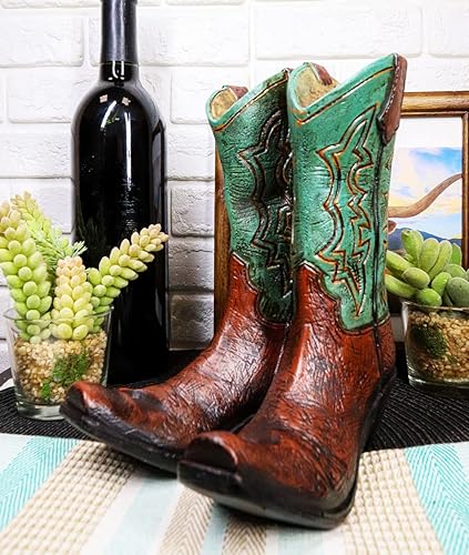Miniatura 7 de Ebros Gift Botas vaqueras de cuero sintético de color verde azulado rústico occidental, portarretratos para libros de recetas, soporte para teléfono
