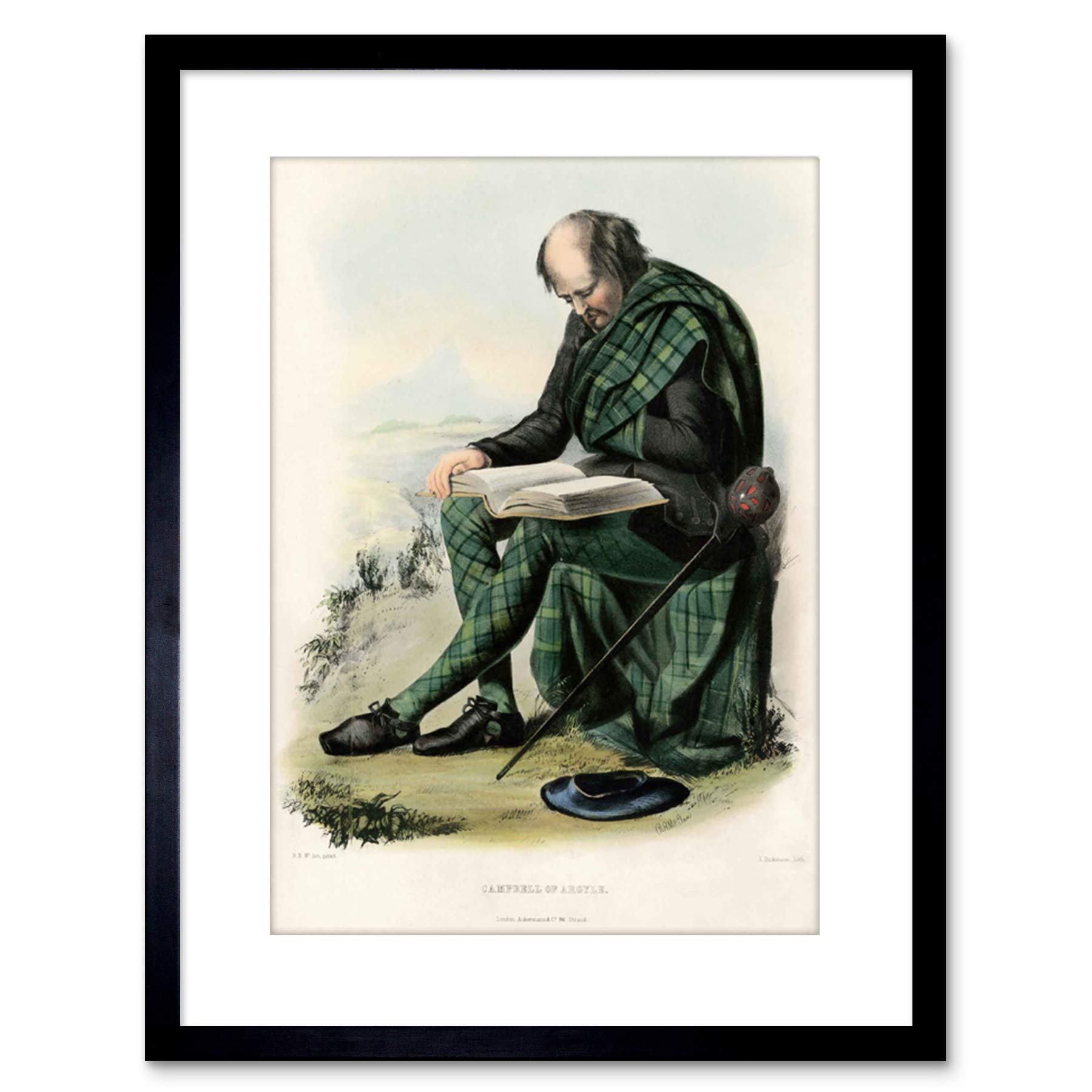 Wee Blue Coo PAINTING HIGHLAND CLAN SCOTLAND TARTAN CAMPBELL ARGYLL FRAMED PRINT F97X4920