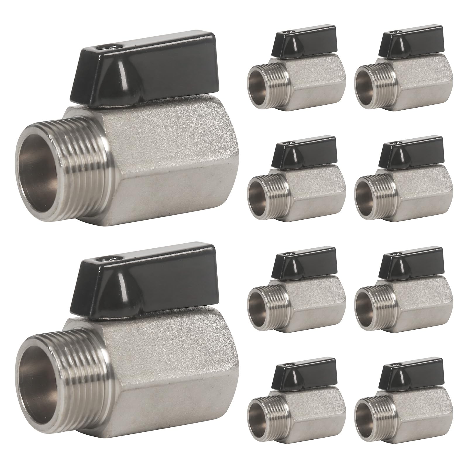 Mini robinet à boisseau sphérique en laiton 1,9 cm NPT mâle femelle pour tube eau et gaz lot de 10