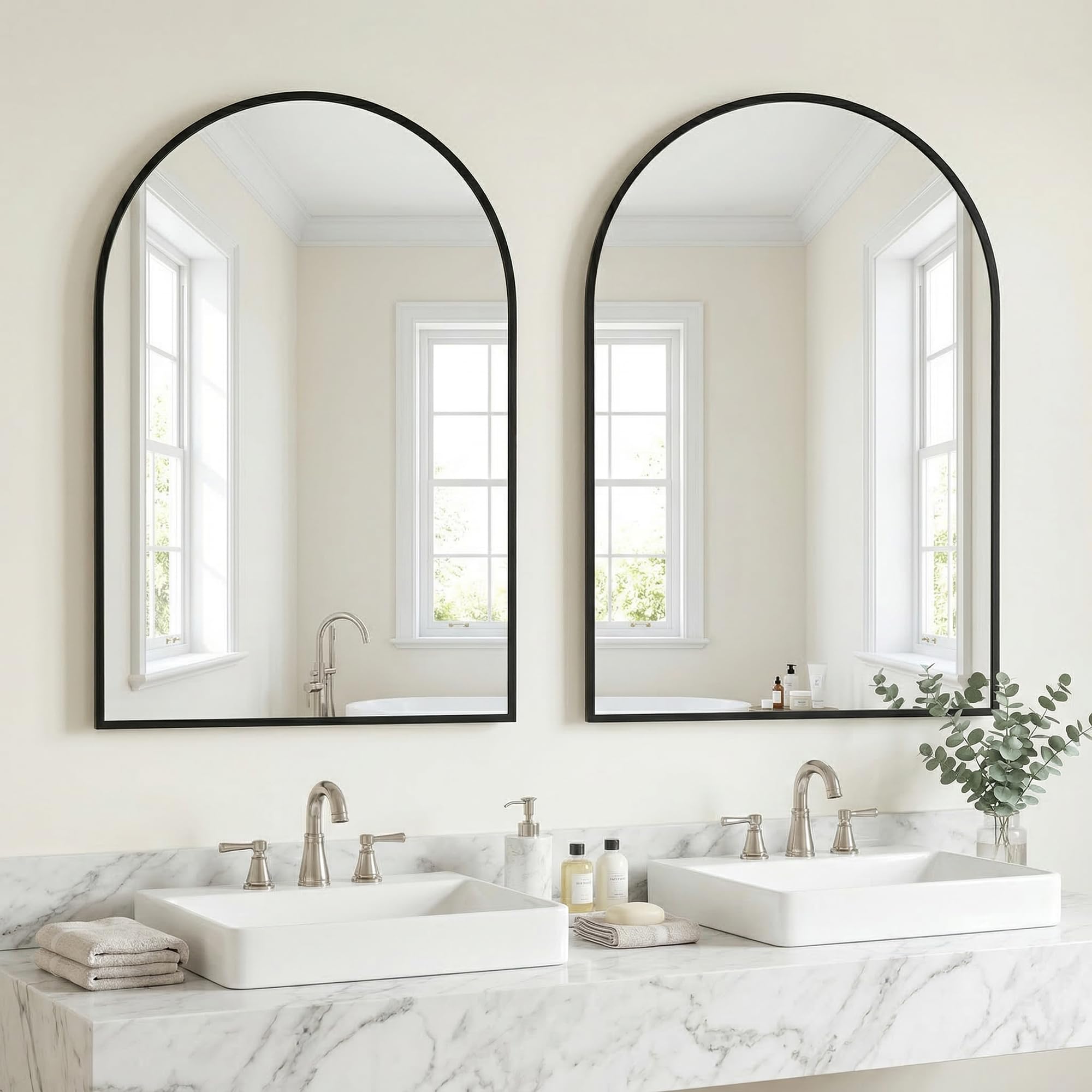 BEAUTYPEAK Bogen Wandspiegel mit Schwarz, 76x51 cm Bruchsichere Aluminiumlegierung Rahmen Badspiegel, Kann an die Wand Gelehnt oder Aufgehängt Werden, Standspiegel für Schlafzimmer, Bad und Toiletten