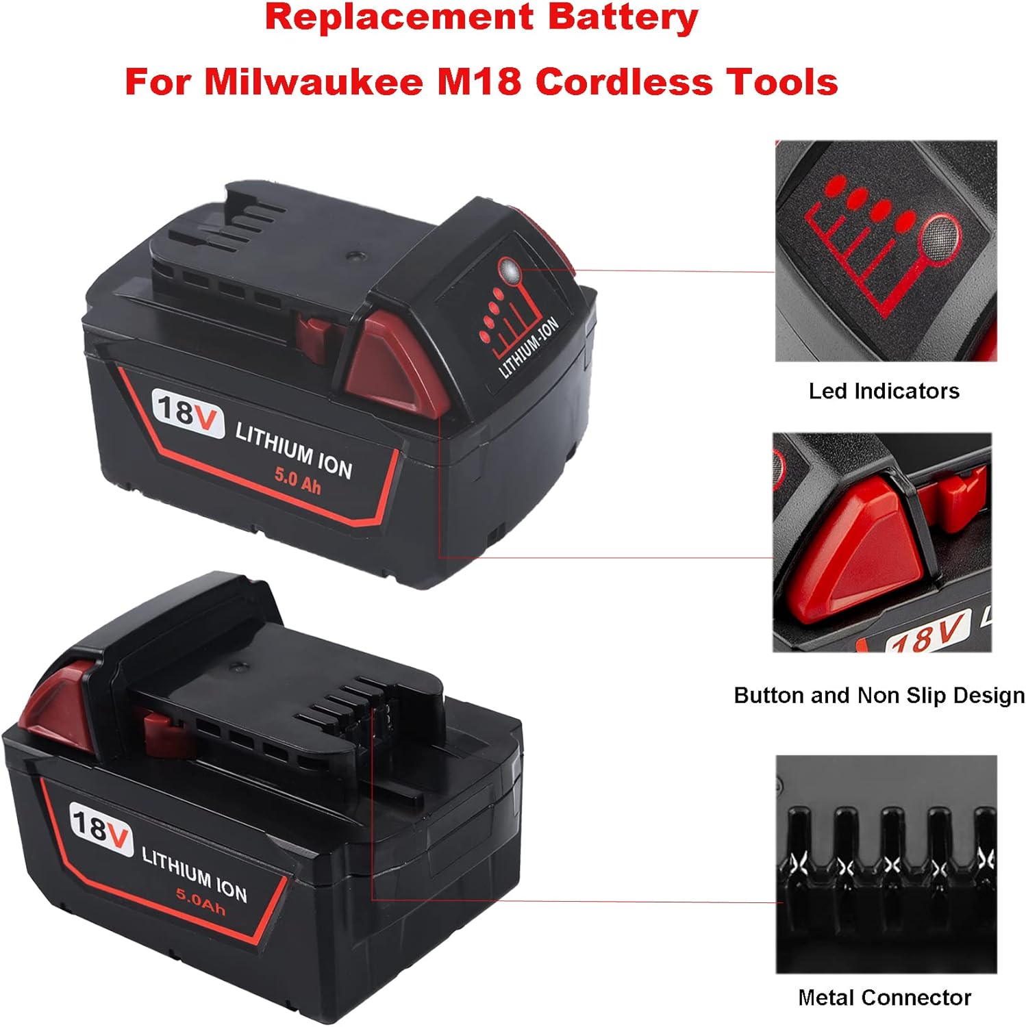 DEWQKI 2-Pack 5.0Ah 18V Replacement M18 Batteries for Milwaukee M18 Battery – Extended Power and Reliabilit