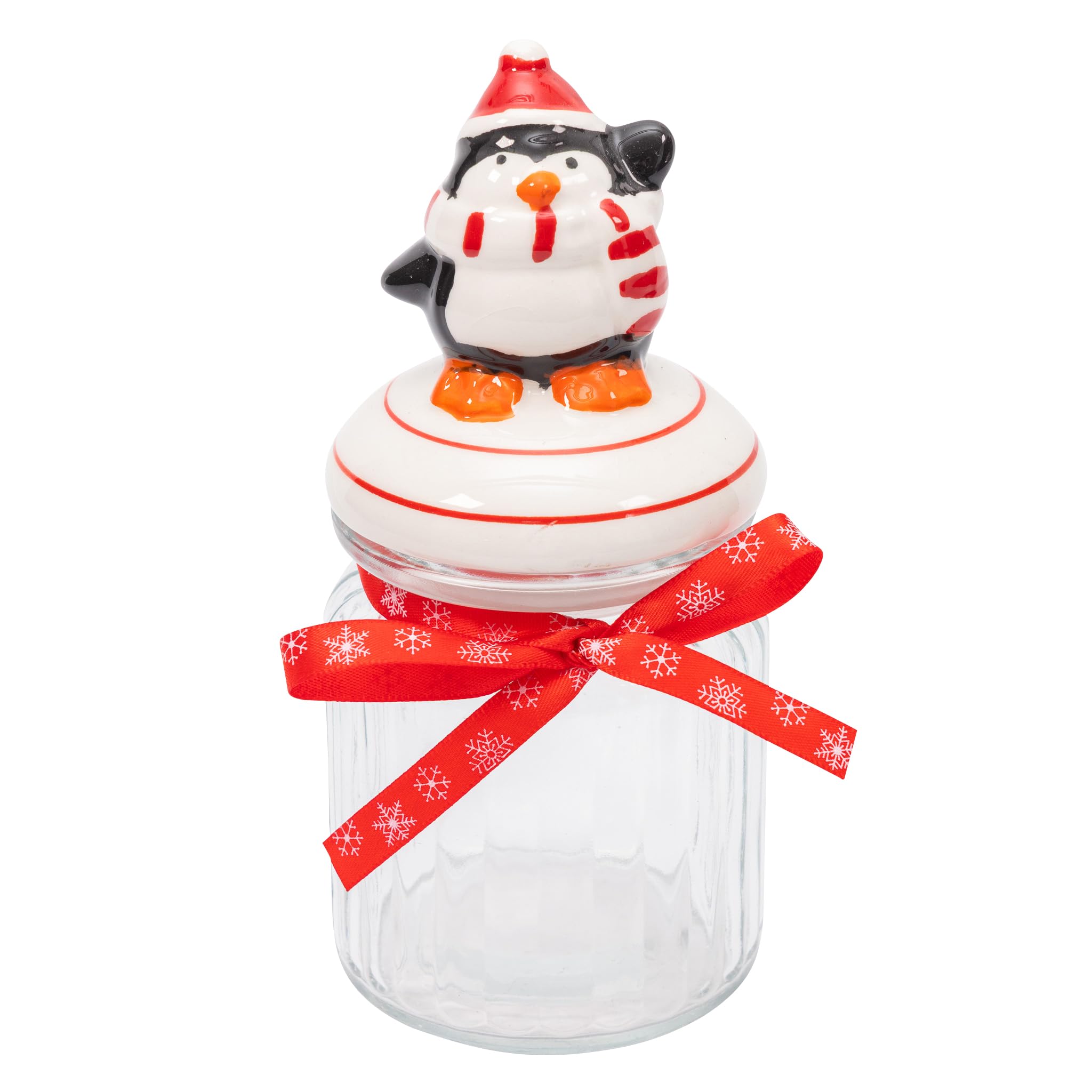 evelay Christmas Cookie Jar Glass with Ceramic Novelty Lid for Christmas Sweets Chocolates Candies Biscuits Nuts Containers Kitchen Decor (Penguin)