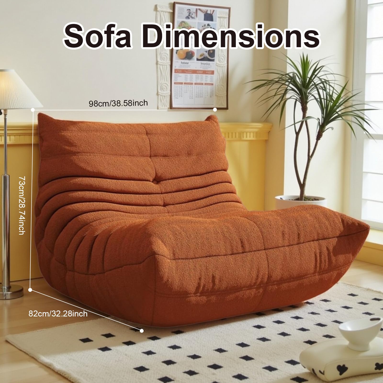 Sedia a Sacco Togo da Camino, Divano Largo per Pavimento per Adulti e Adolescenti, Sedia Ergonomica da Relax, Comfort ad Alta Densità, per Soggiorno, Camera da Letto, Ufficio