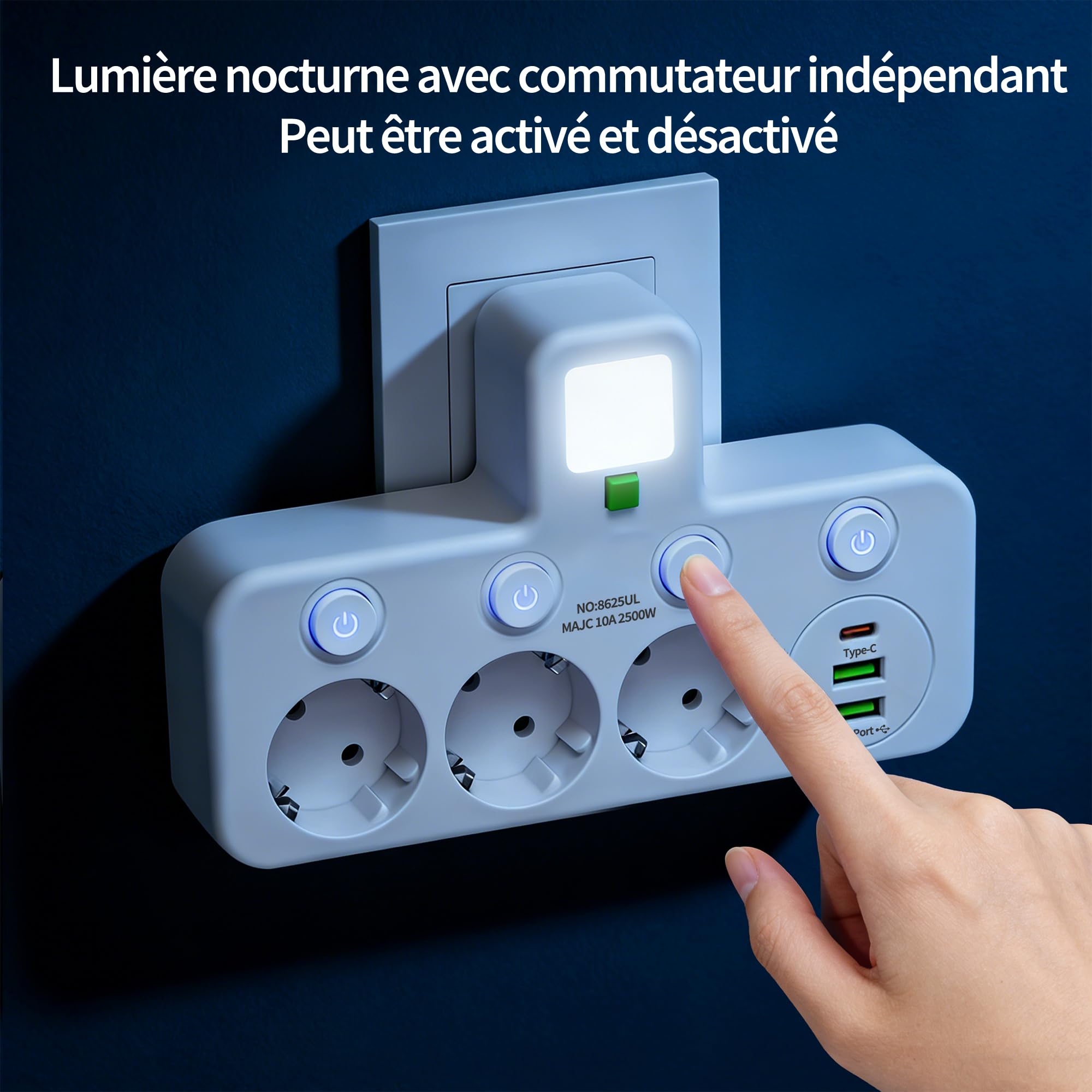 Multipresa con interruttore singolo, multipresa a muro con USB