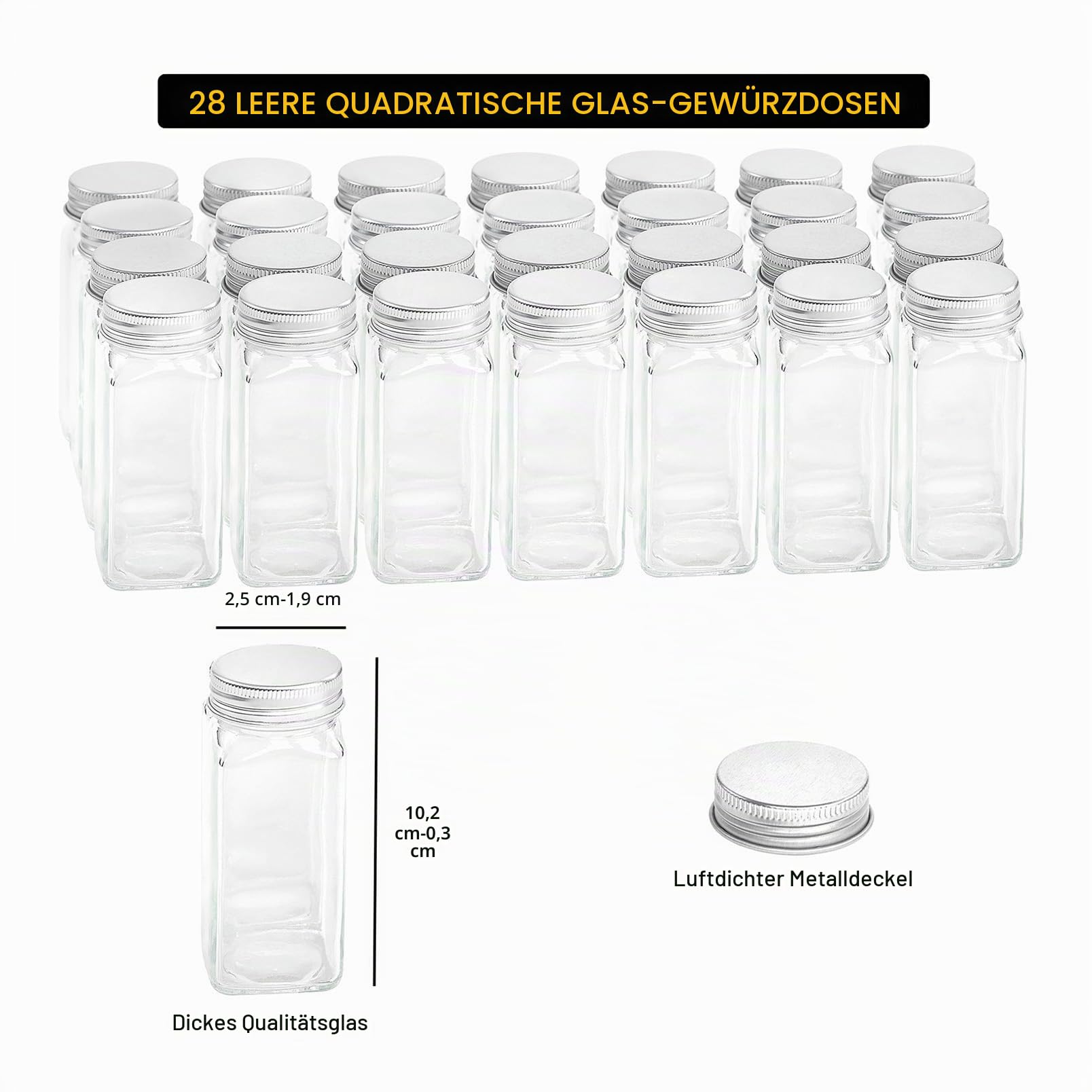 SpaceAid Gewürzregal mit 28 Gewürzgläsern, 386 Gewürzetiketten, Kreidemarker und Trichter-Set für Schrank, Arbeitsplatte, Speisekammer,Schwarz, 13.4" W