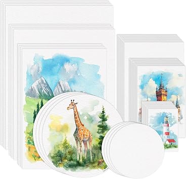 Prudiut 50 Sheets Watercolor Paper Bulk, 8 Sizes White 140 lb/300 GSM Cold Press Water Color Paper for Beginner Artists Child Students Adults Drawing Mothers Day Gifts for Mom