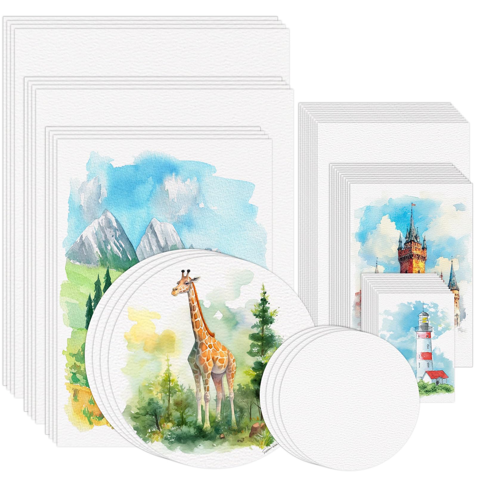 50 Sheets Watercolor Paper Bulk, 140 Lb/300 GSM, 8 Sizes | Cold Press White Paper, Good A…