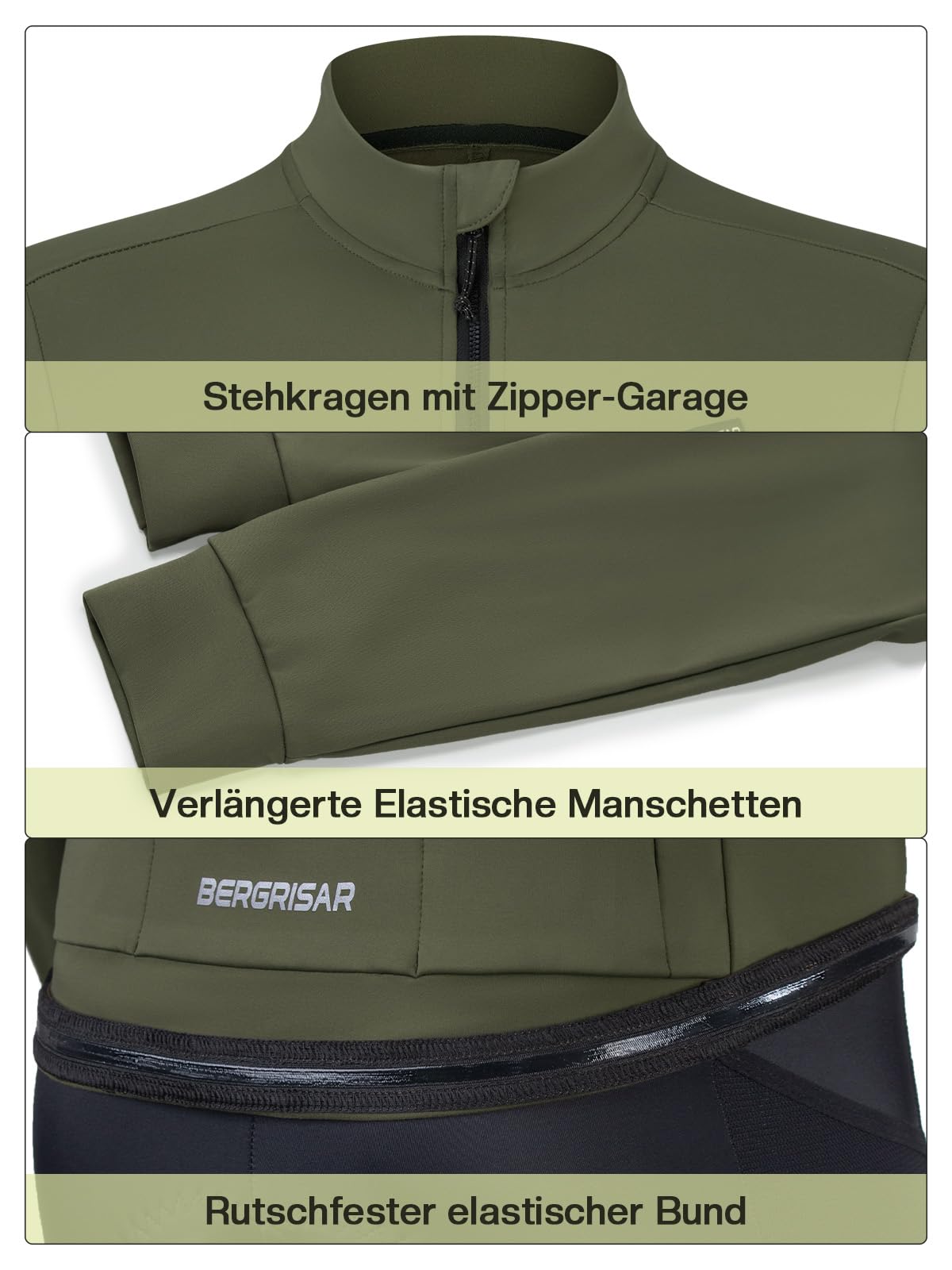 BERGRISAR Maillot de ciclismo de forro polar para hombre, manga larga, para otoño e invierno, térmico, elástico
