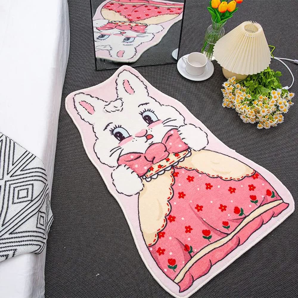 Tapis de couloir doux et absorbant motif lapin pour chambre fille