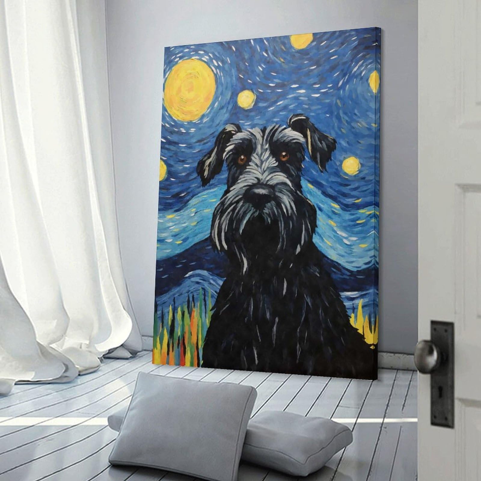 Junmoney Frame-Style-22 Giant Schnauzer Starry Room Decor Wall Art 08X12inch(20X30cm), For Entrance Walls, Hall Decor Or Foyers, A Neat Decor Update For Hallways