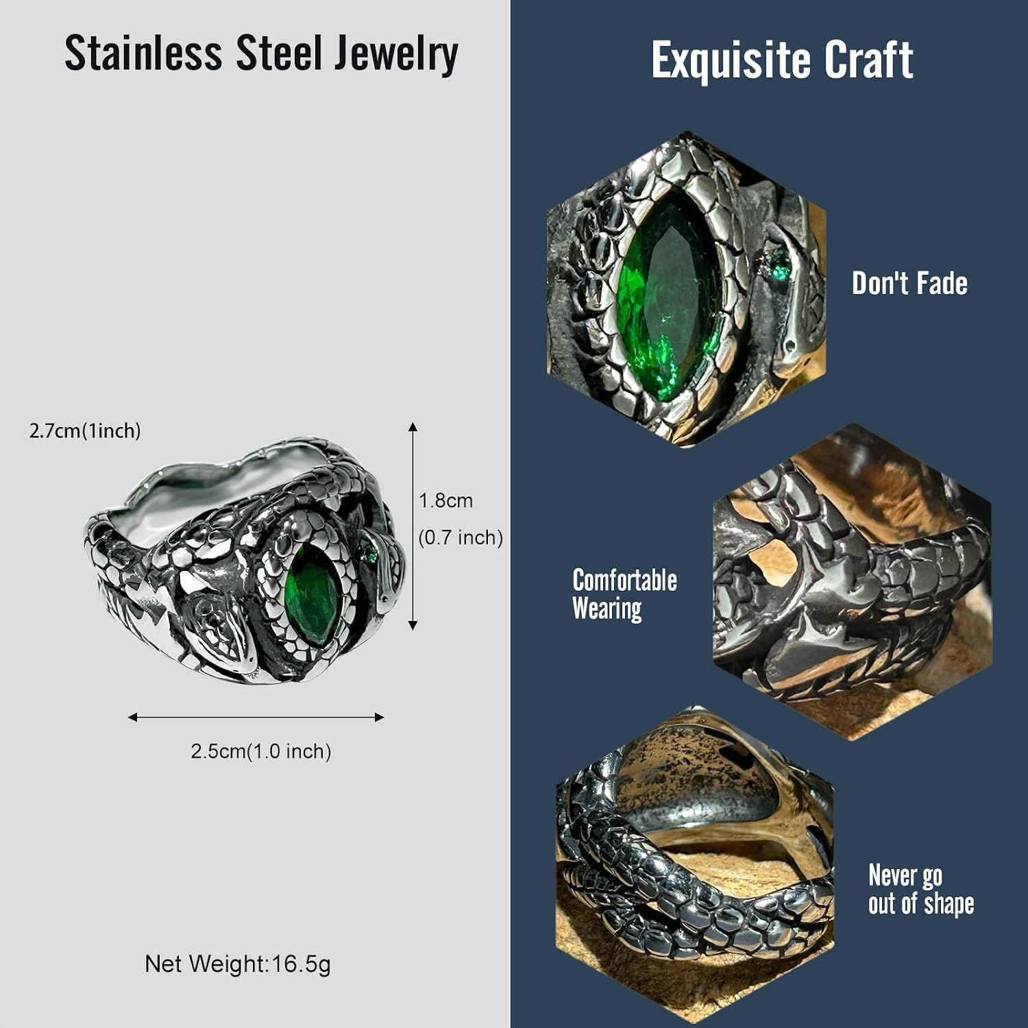 bahamut Mens Aragorn Rings of Barahir,Green Gemstone,Double Snake Ring, Ring of the King,LOTR Cosplay Jewelry
