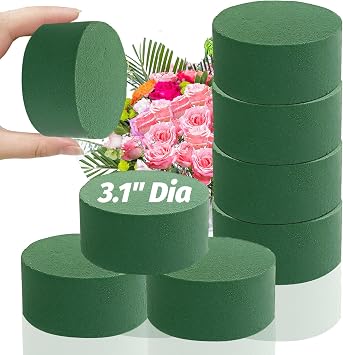 6 Pcs Round Floral Foam Blocks,3" Small Green Wet Dry Florist Foam Circles,Artificial Fresh Flower Plant Arrangements Foam for Wedding Party Home DIY Decor Crafts