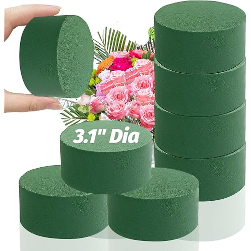 6 Pcs Round Floral Foam Blocks,3"Small Green Wet Dry Florist Foam Circles,Artificial Fresh Flower Plant Arrangements Foam for Wedding Party Home DIY Decor Crafts
