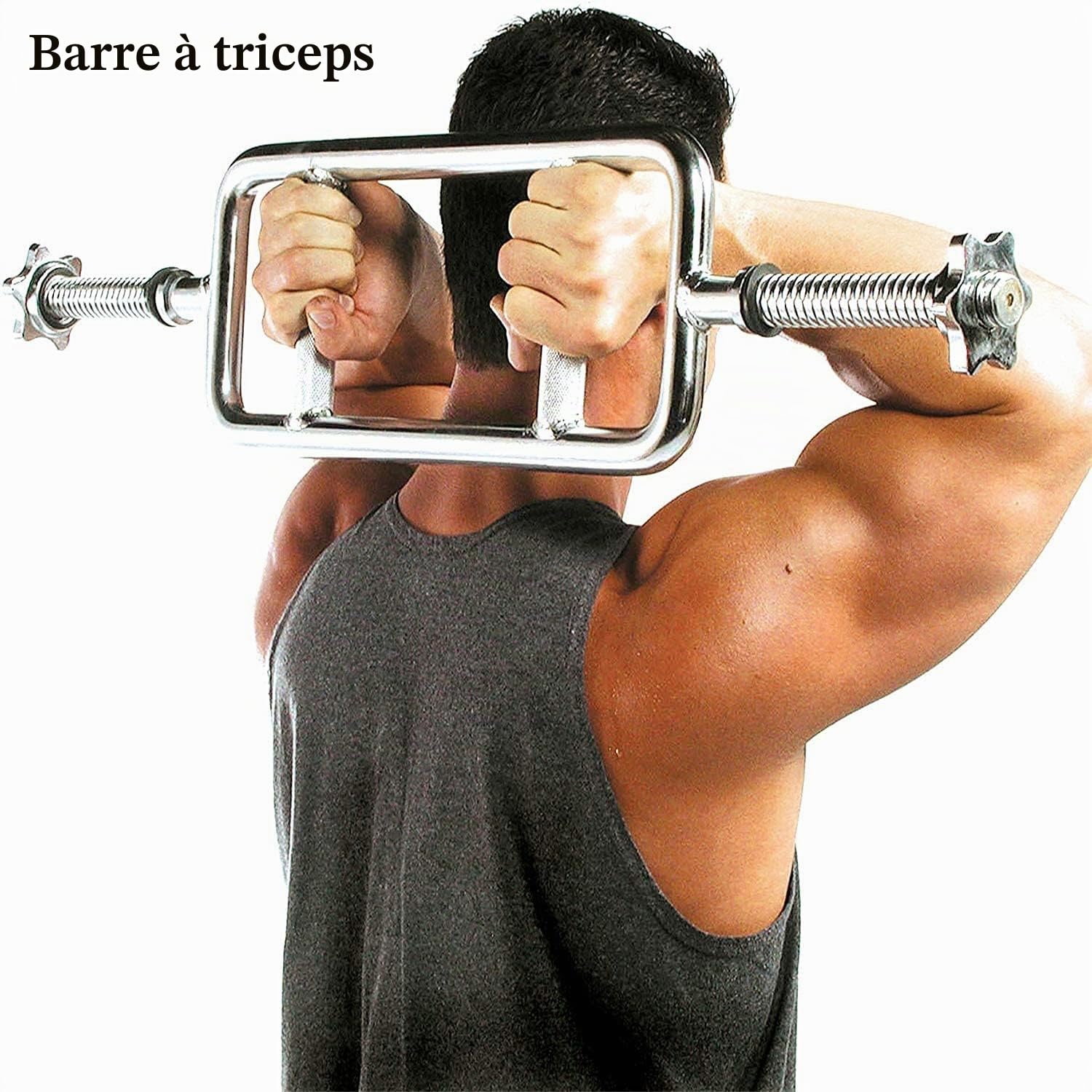 tonchean Barre de musculation 119,4 cm/86,4 cm Barre de triceps EZ Curl Bar pour disques de poids de 5,1 cm/2,5 cm, barre d'haltérophilie avec 2 colliers à ressort pour exercices de fitness à domicile